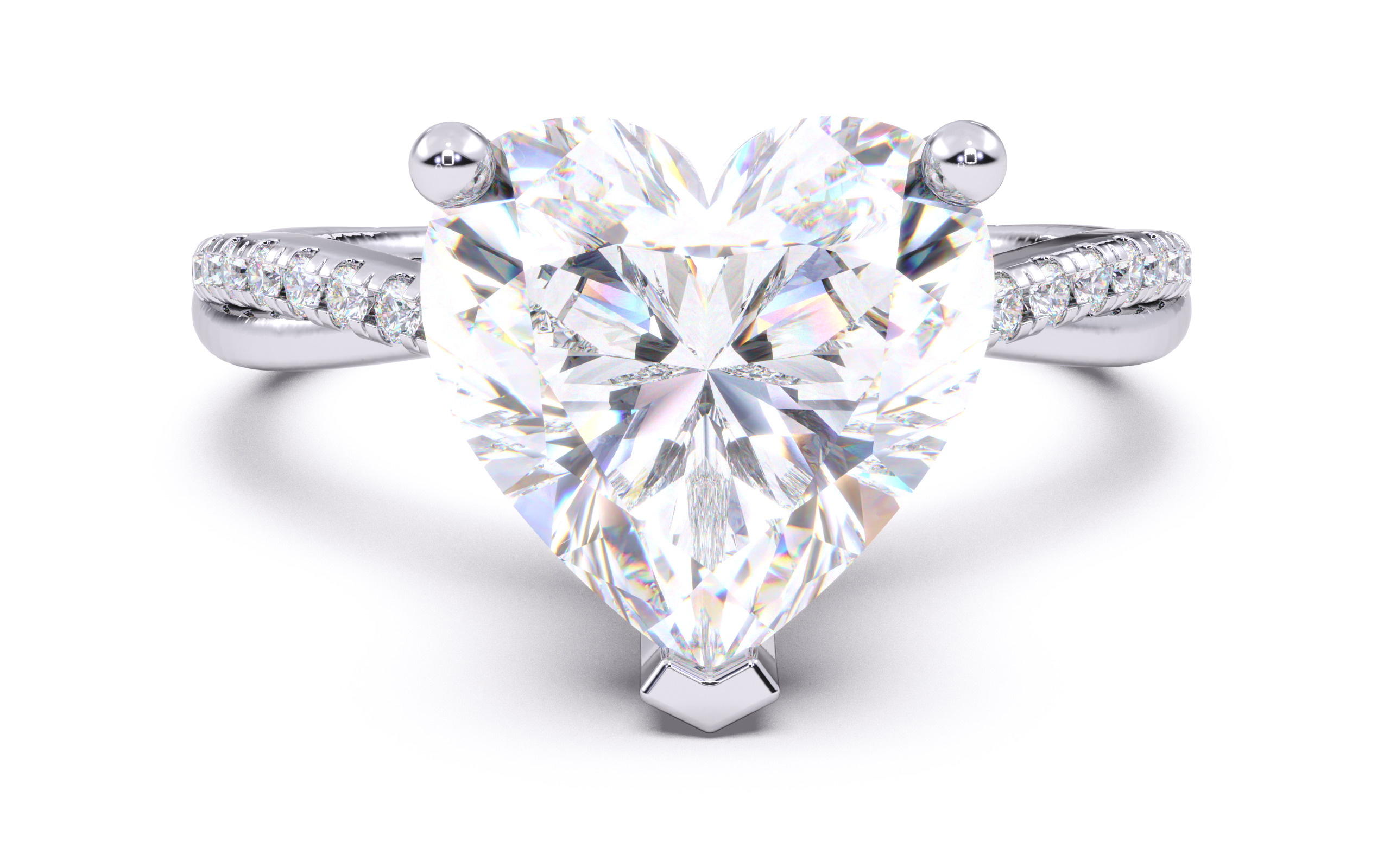 Heart Diamond Pave Setting Solitaire Ring  3D print model_14