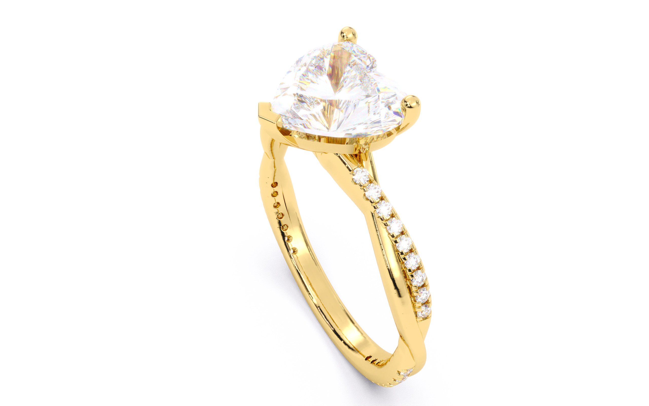 Heart Diamond Pave Setting Solitaire Ring  3D print model_4