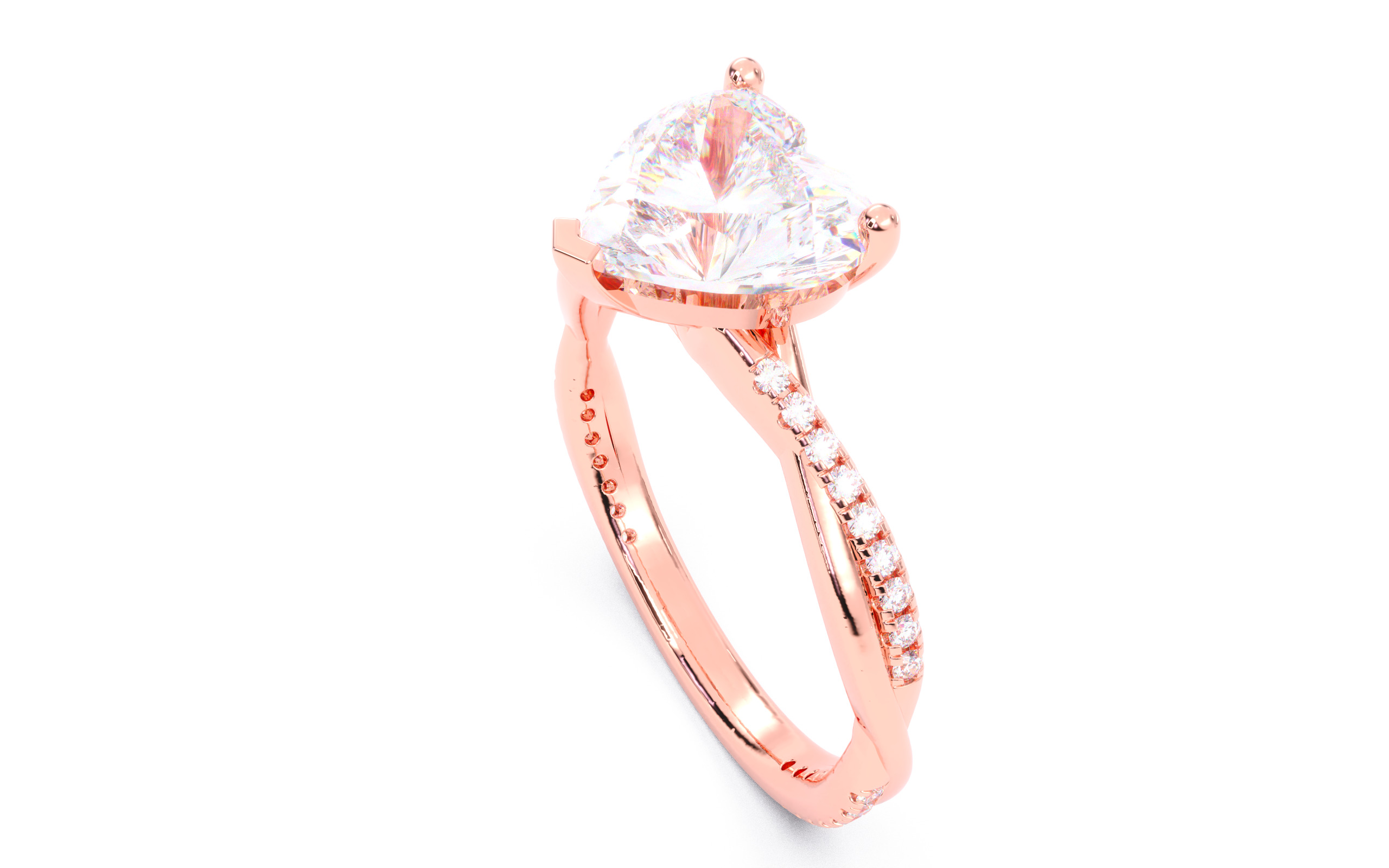 Heart Diamond Pave Setting Solitaire Ring  3D print model_21