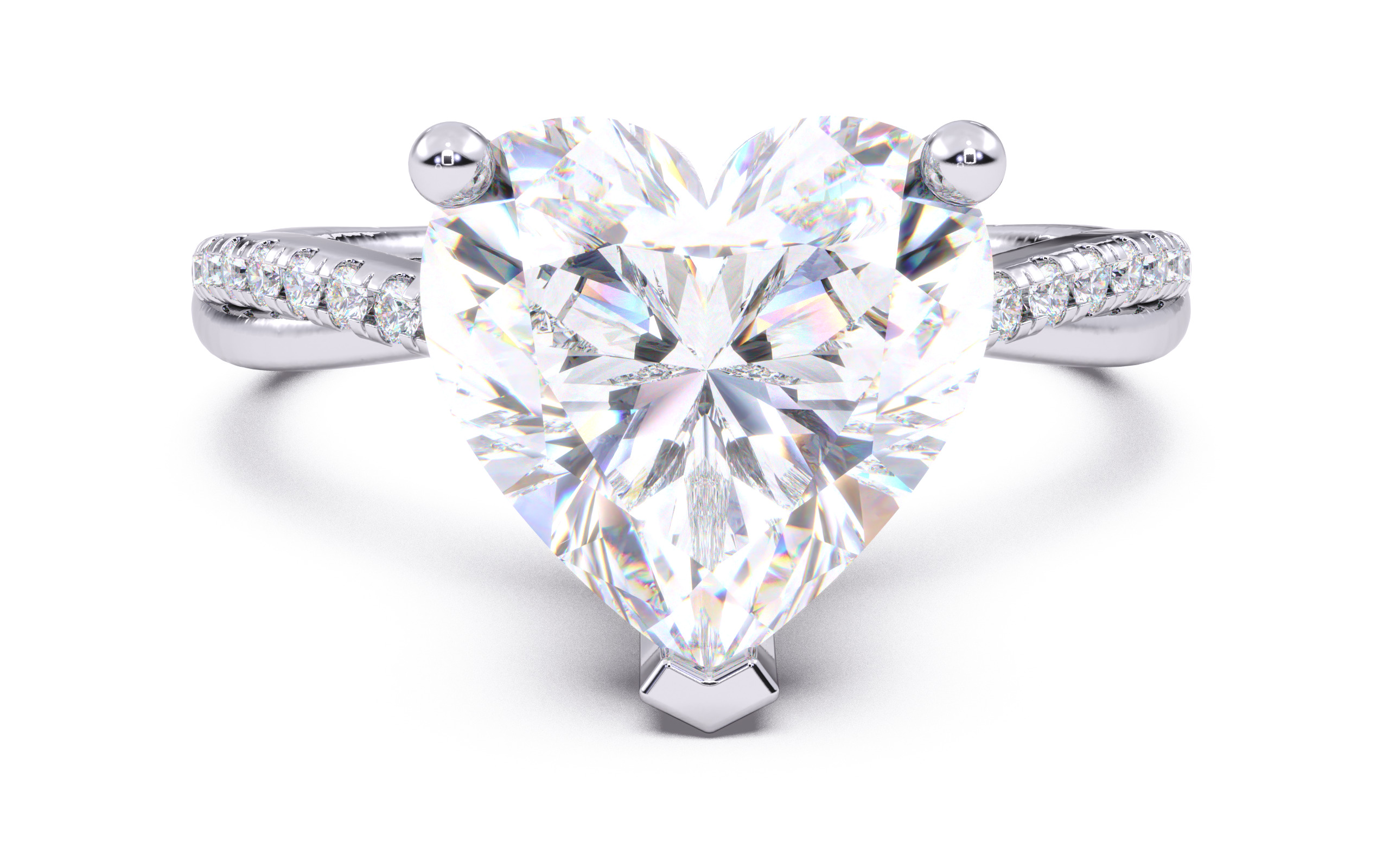 Heart Diamond Pave Setting Solitaire Ring  3D print model_13