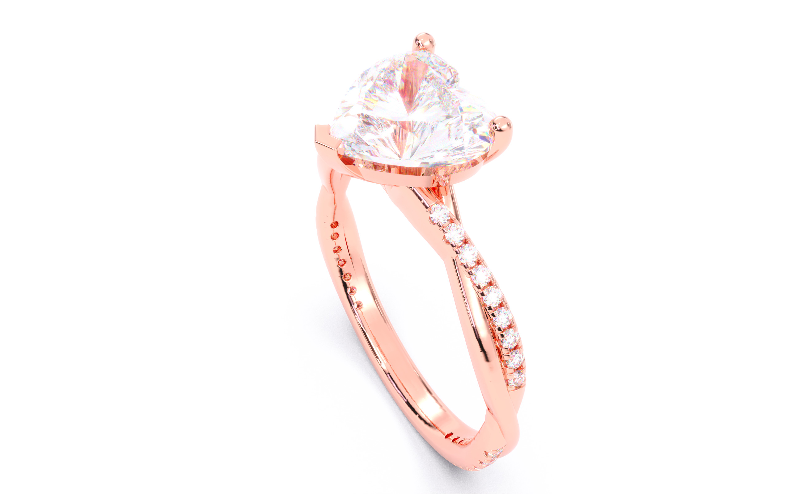 Heart Diamond Pave Setting Solitaire Ring  3D print model_22