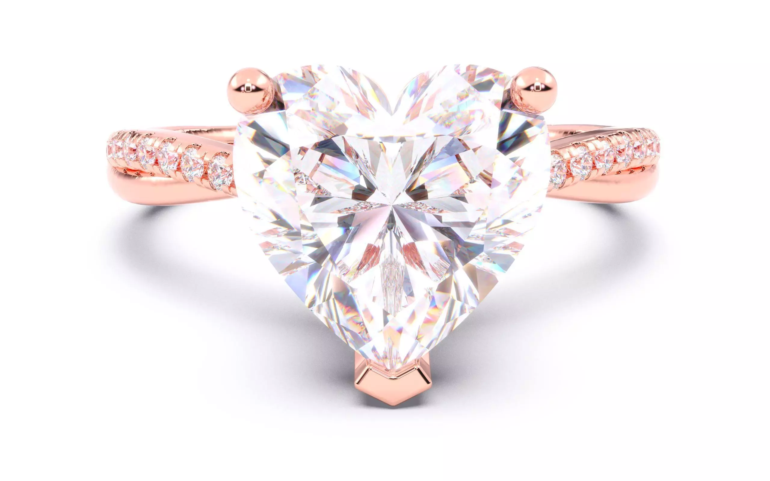 Heart Diamond Pave Setting Solitaire Ring  3D print model_0