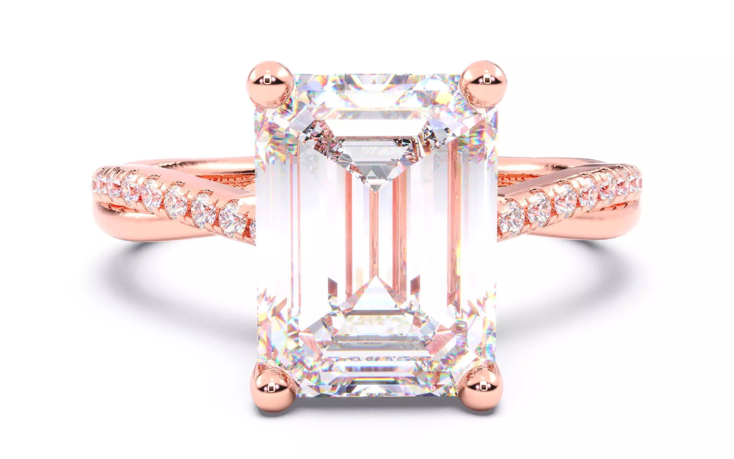 Emerald Diamond Pave Setting Solitaire Ring 3D print model_0