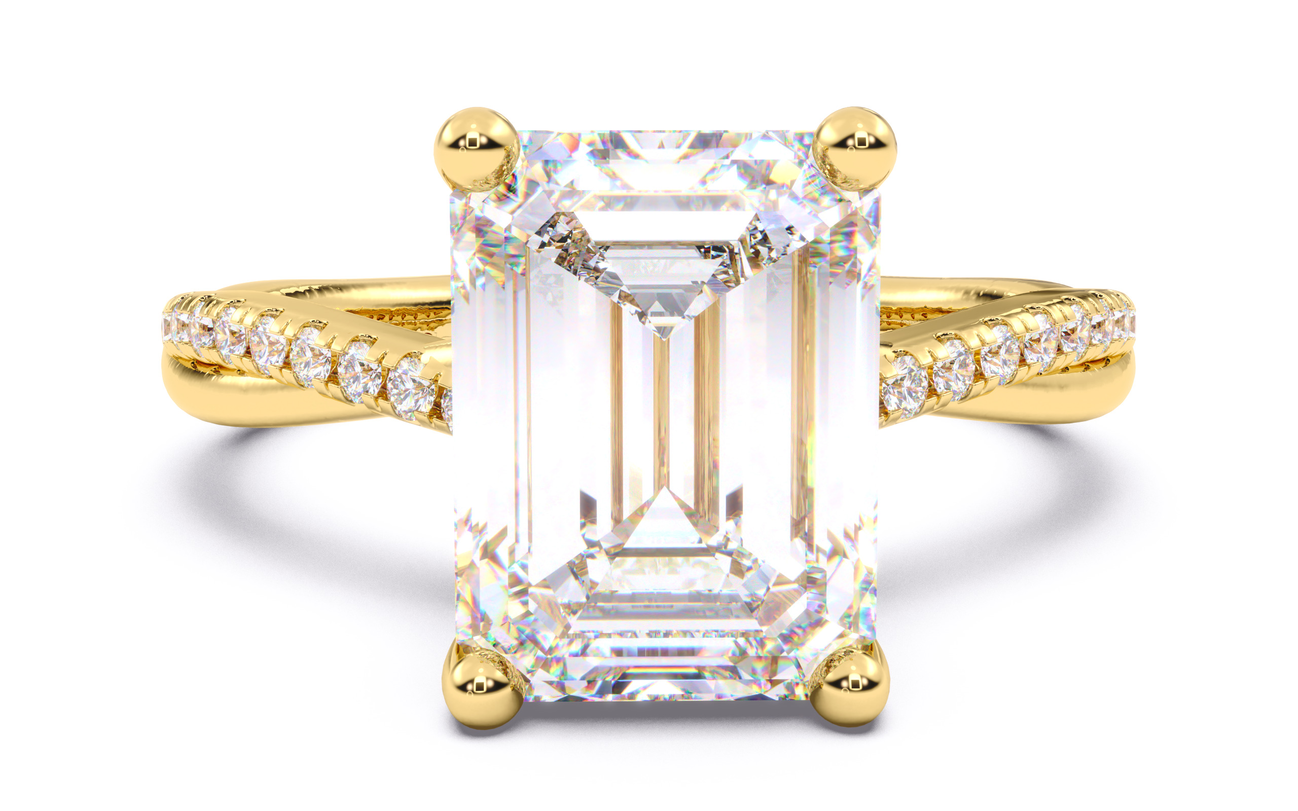 Emerald Diamond Pave Setting Solitaire Ring 3D print model_16