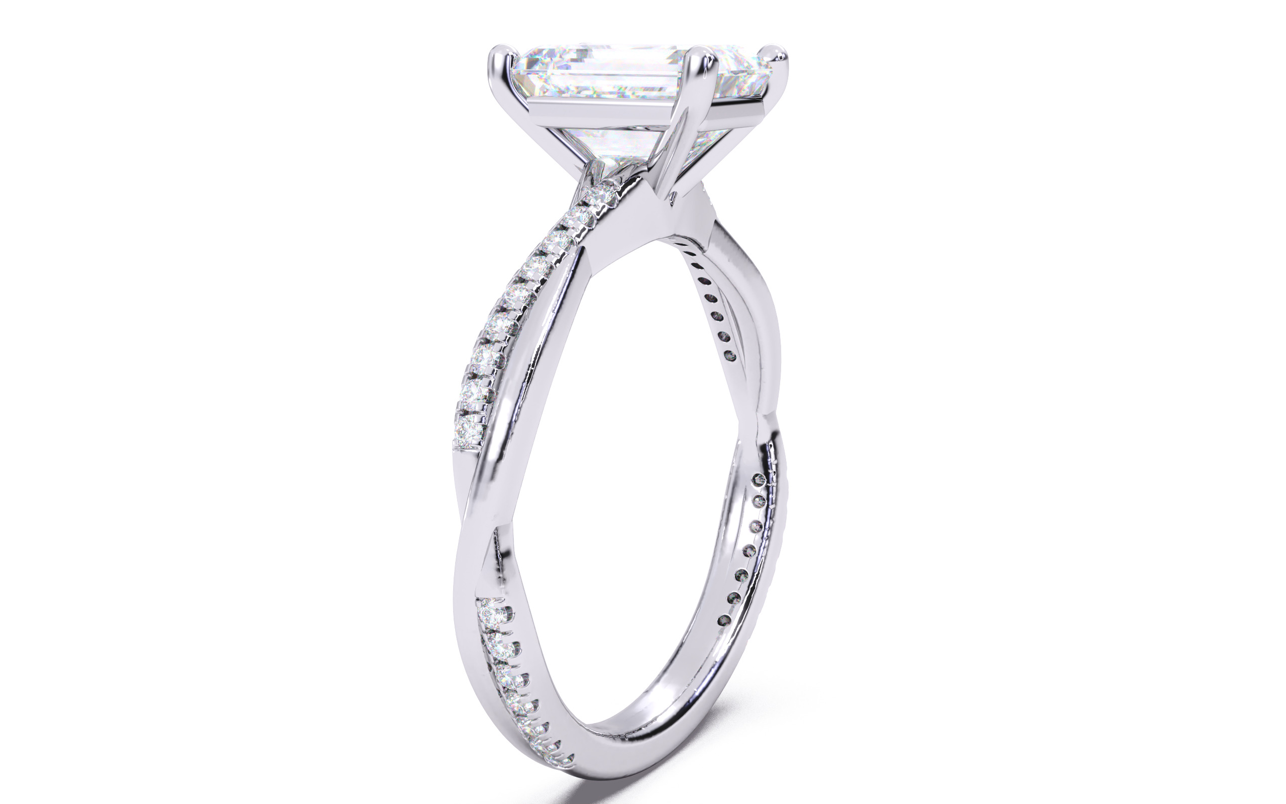 Emerald Diamond Pave Setting Solitaire Ring 3D print model_12