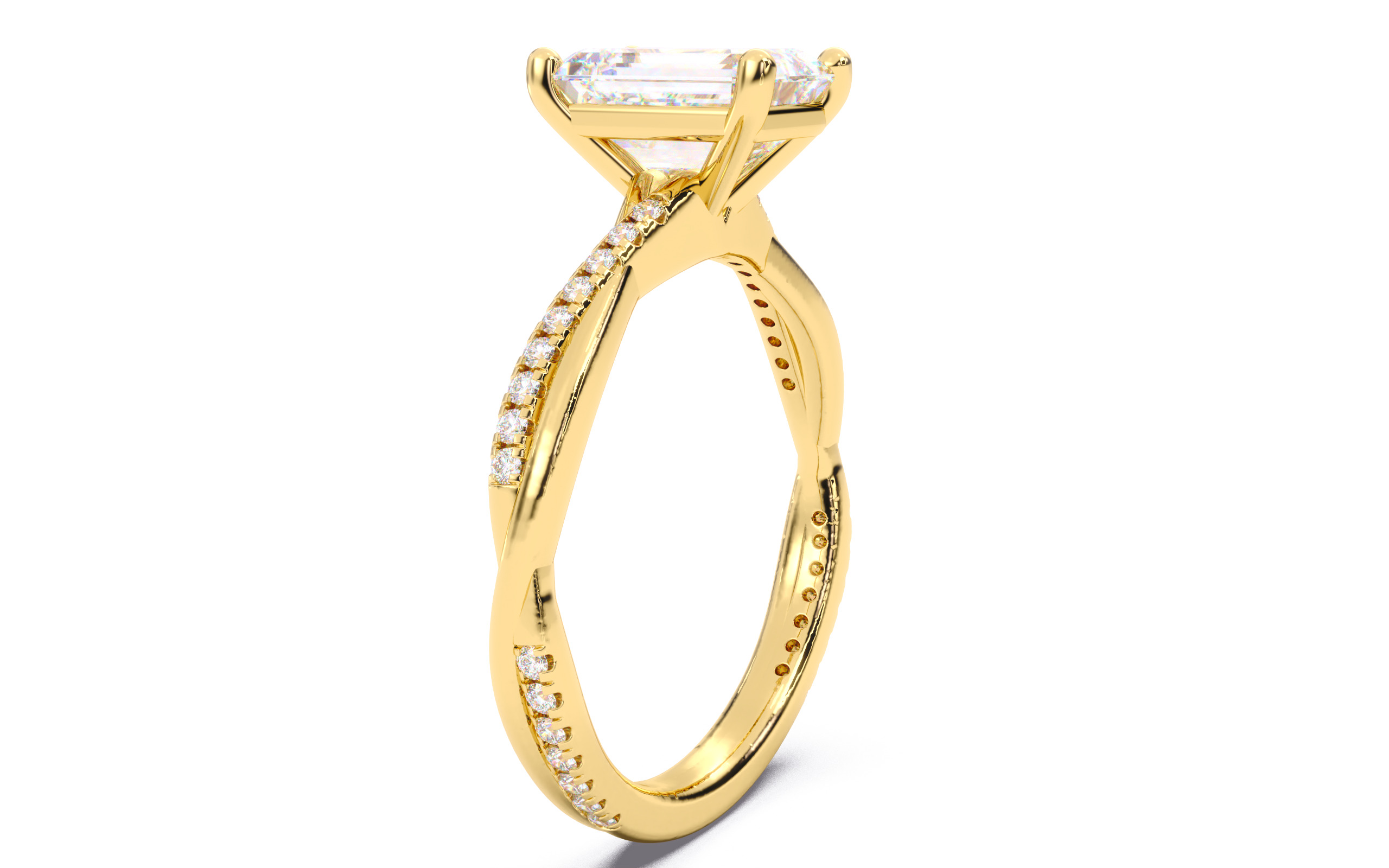 Emerald Diamond Pave Setting Solitaire Ring 3D print model_2