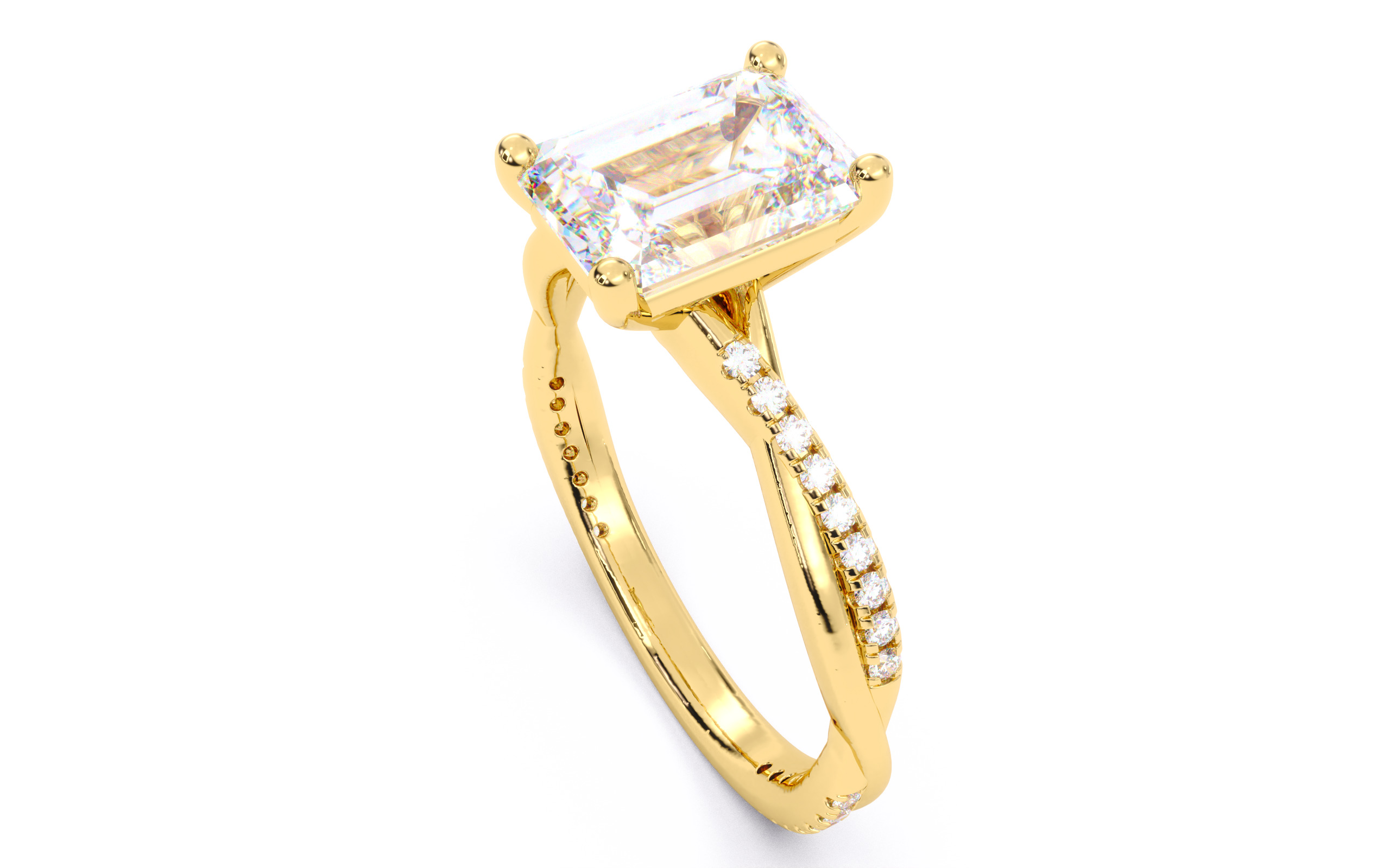 Emerald Diamond Pave Setting Solitaire Ring 3D print model_4