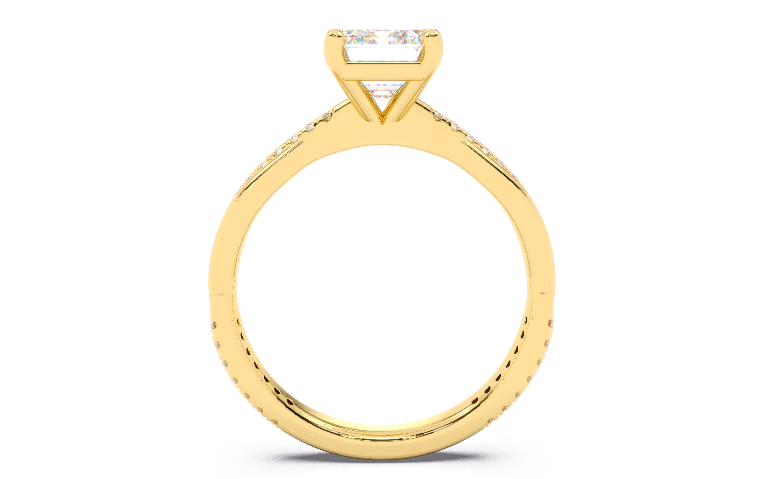 Emerald Diamond Pave Setting Solitaire Ring 3D print model_5