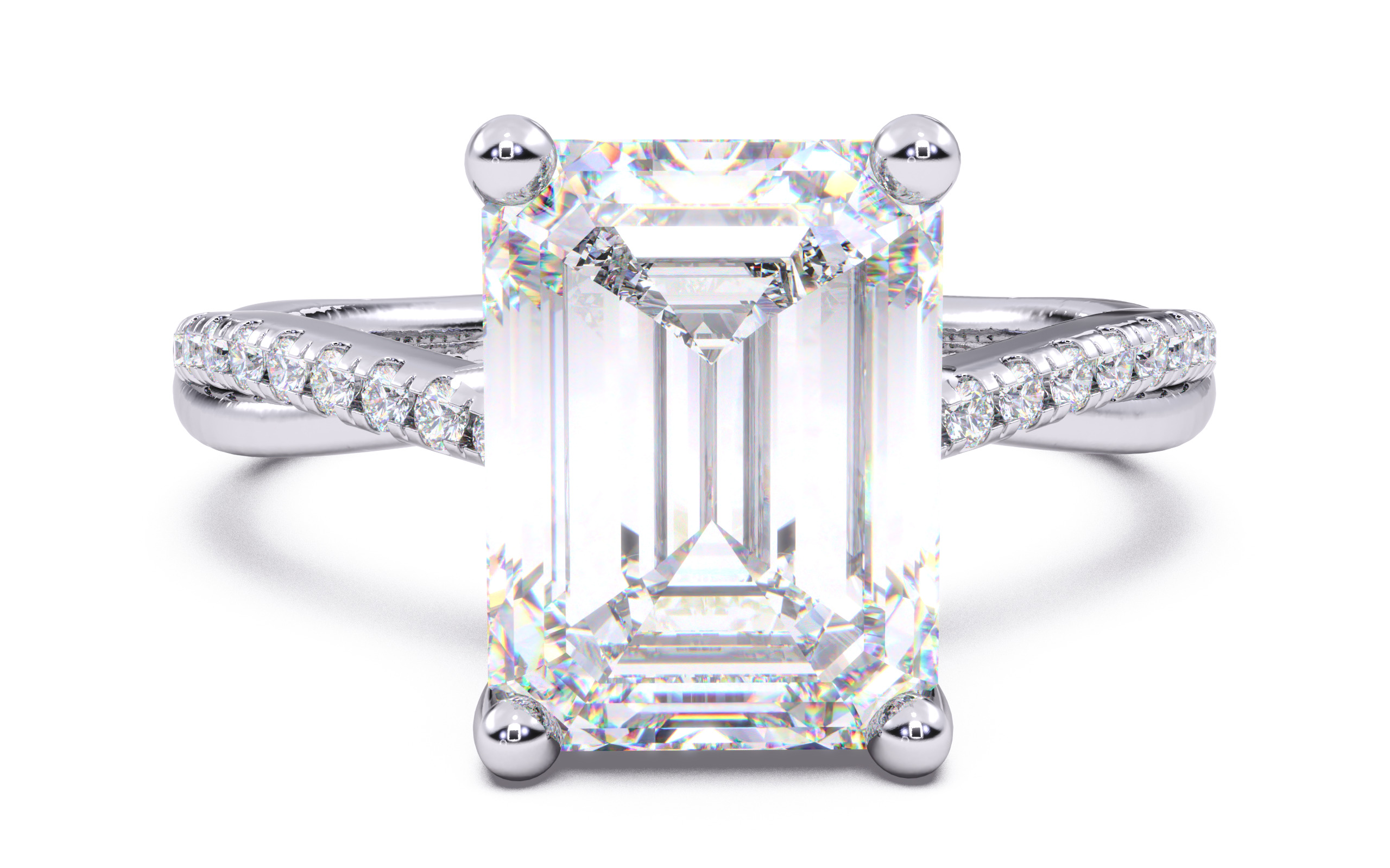 Emerald Diamond Pave Setting Solitaire Ring 3D print model_13