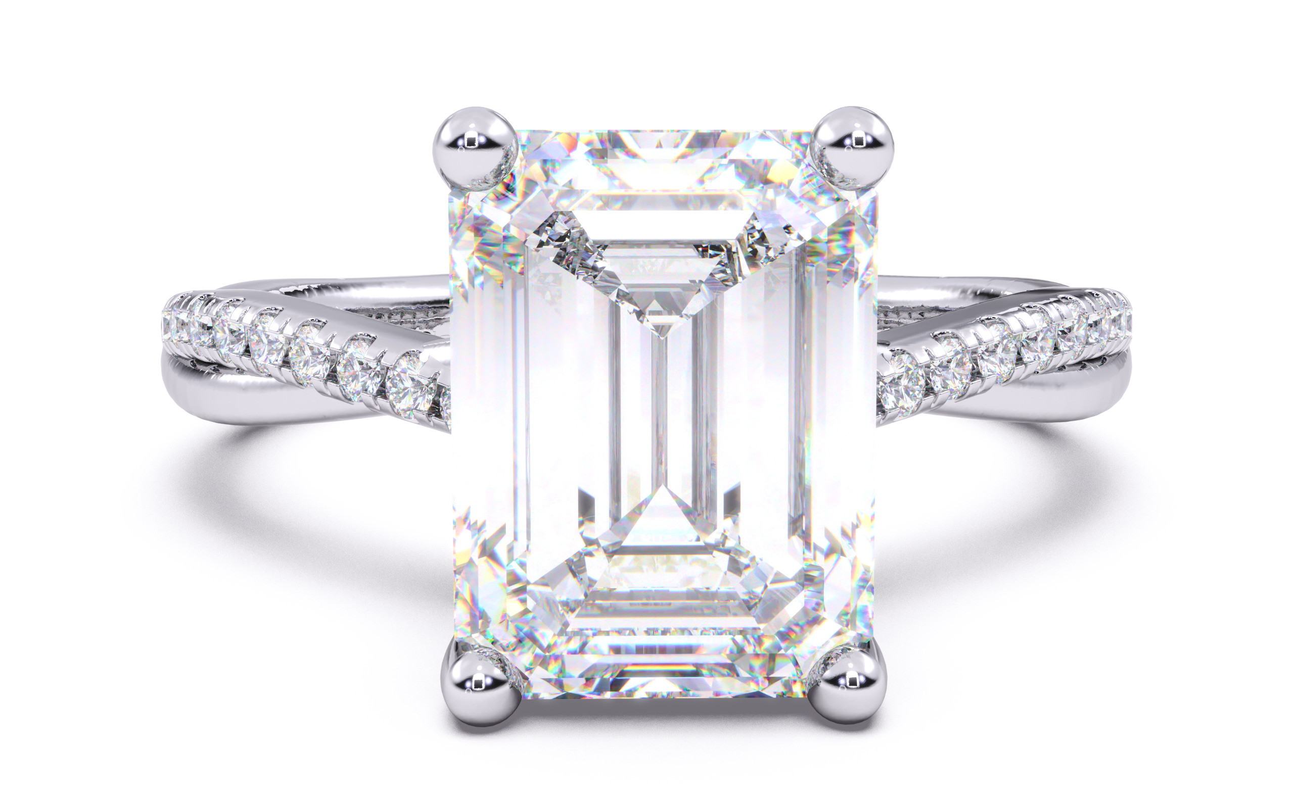 Emerald Diamond Pave Setting Solitaire Ring 3D print model_14