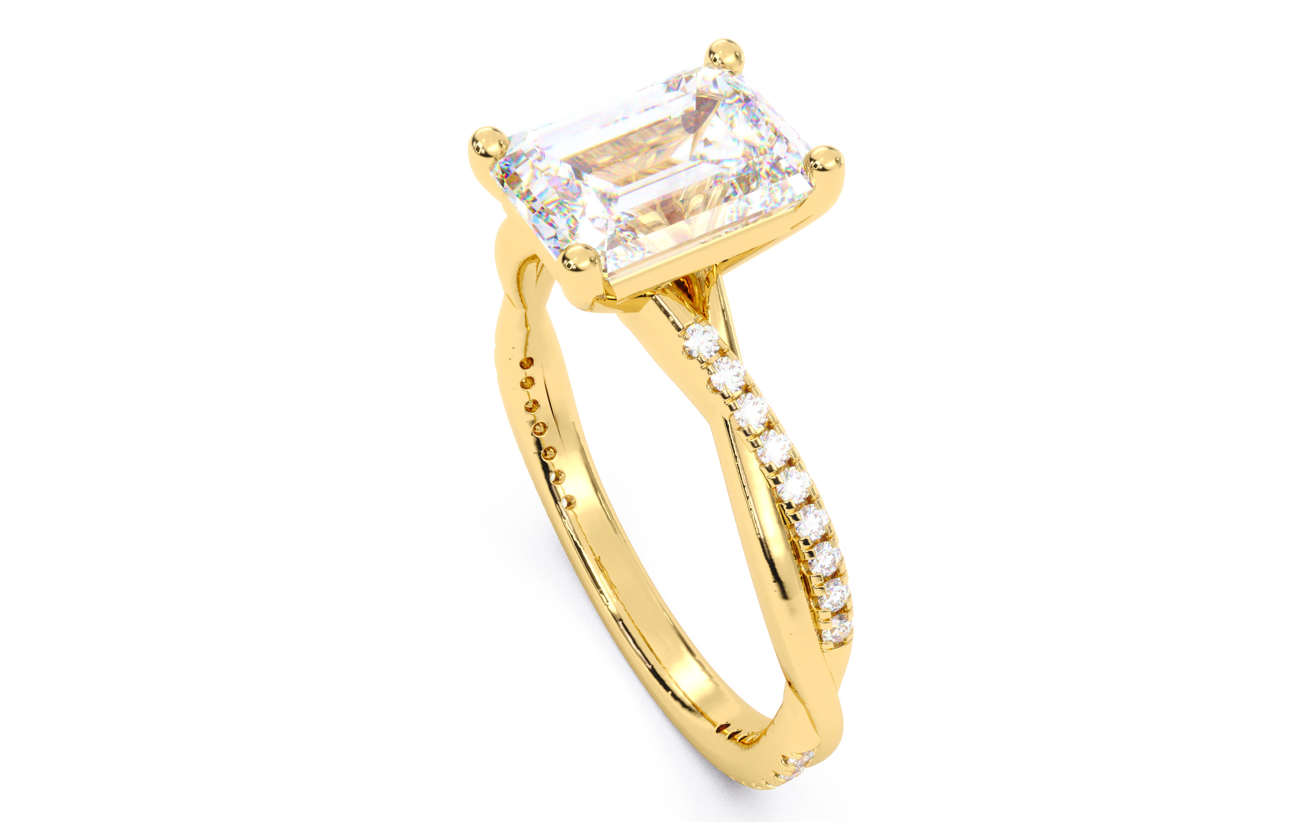 Emerald Diamond Pave Setting Solitaire Ring 3D print model_3