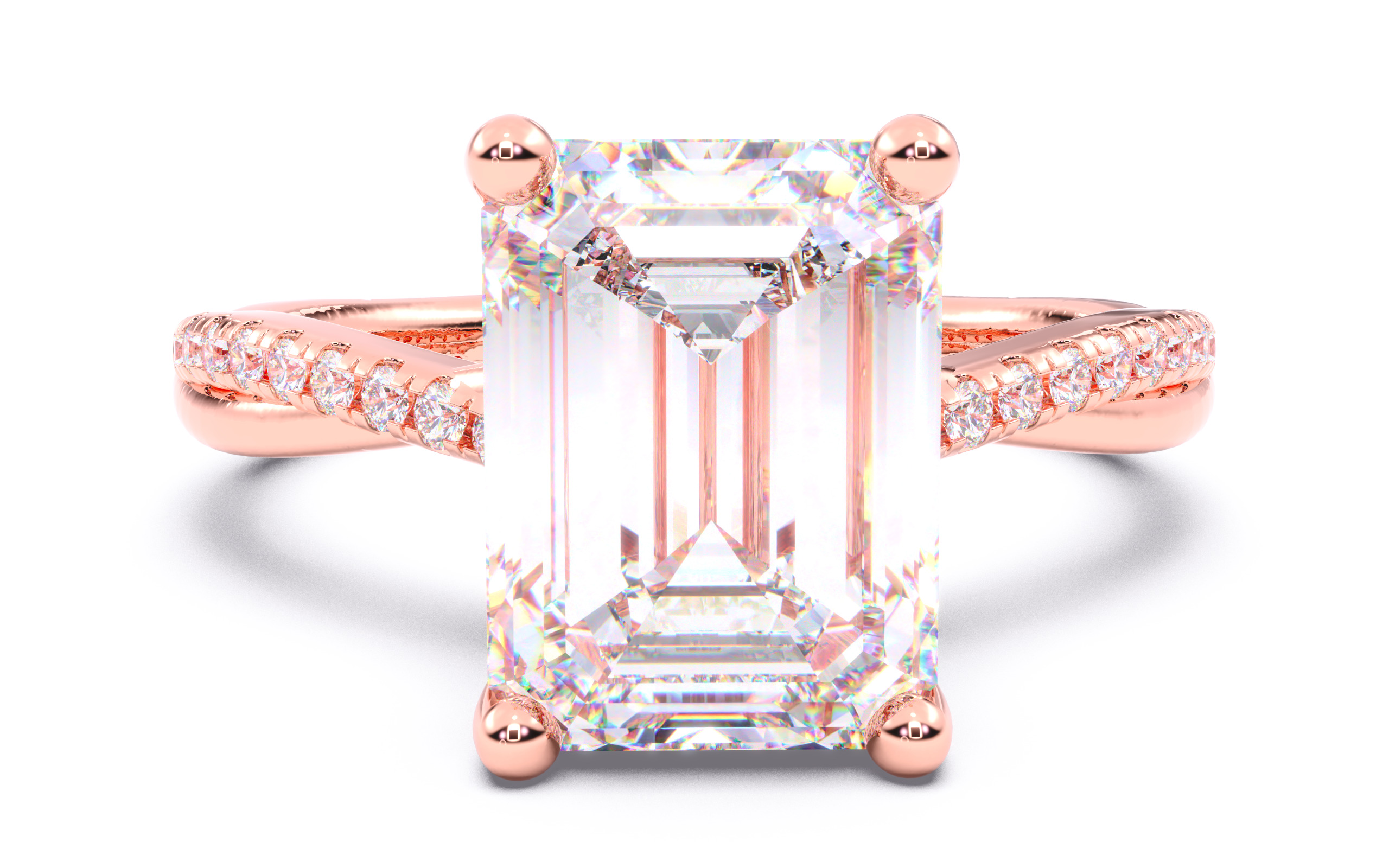 Emerald Diamond Pave Setting Solitaire Ring 3D print model_11