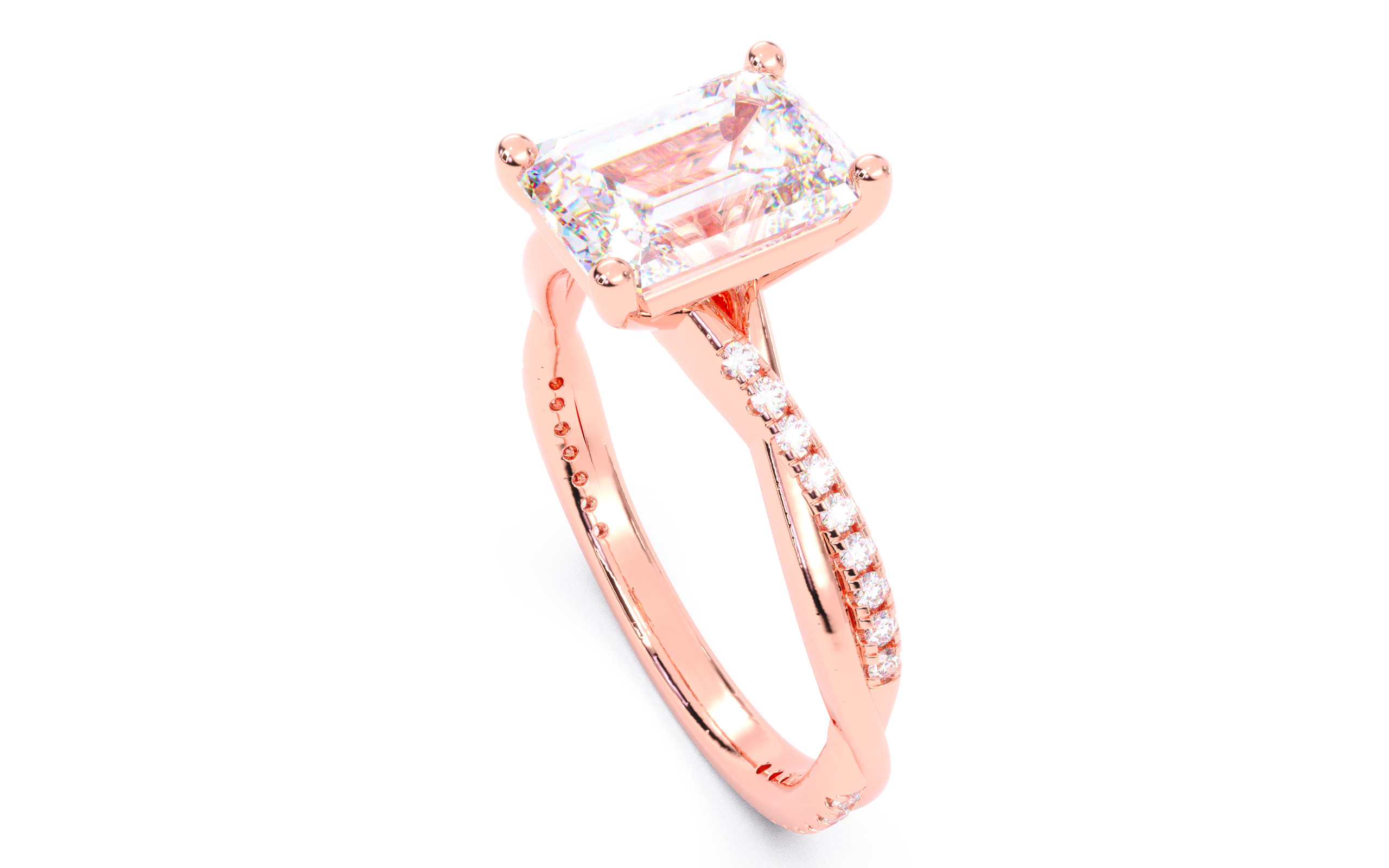 Emerald Diamond Pave Setting Solitaire Ring 3D print model_21