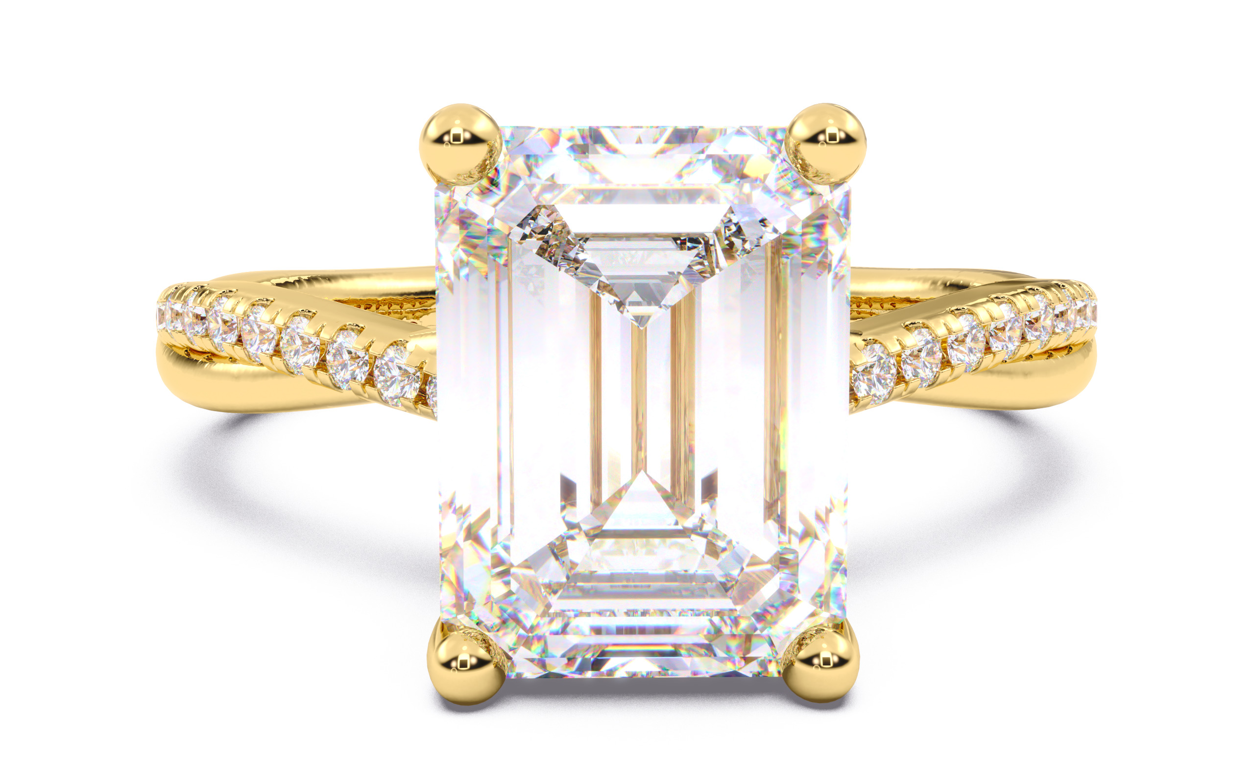 Emerald Diamond Pave Setting Solitaire Ring 3D print model_15