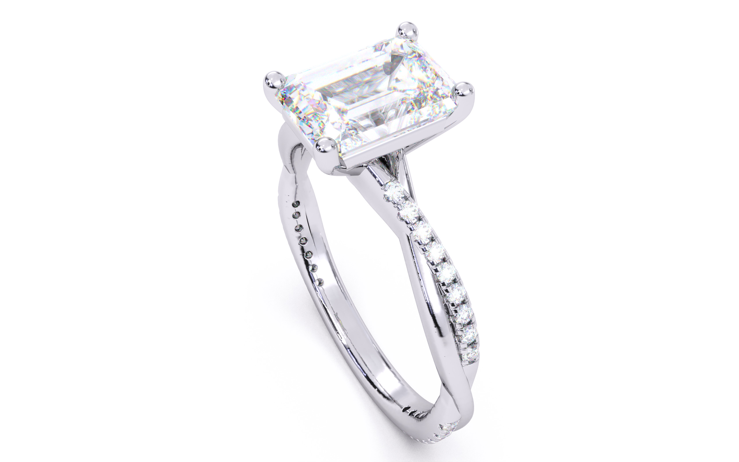 Emerald Diamond Pave Setting Solitaire Ring 3D print model_24