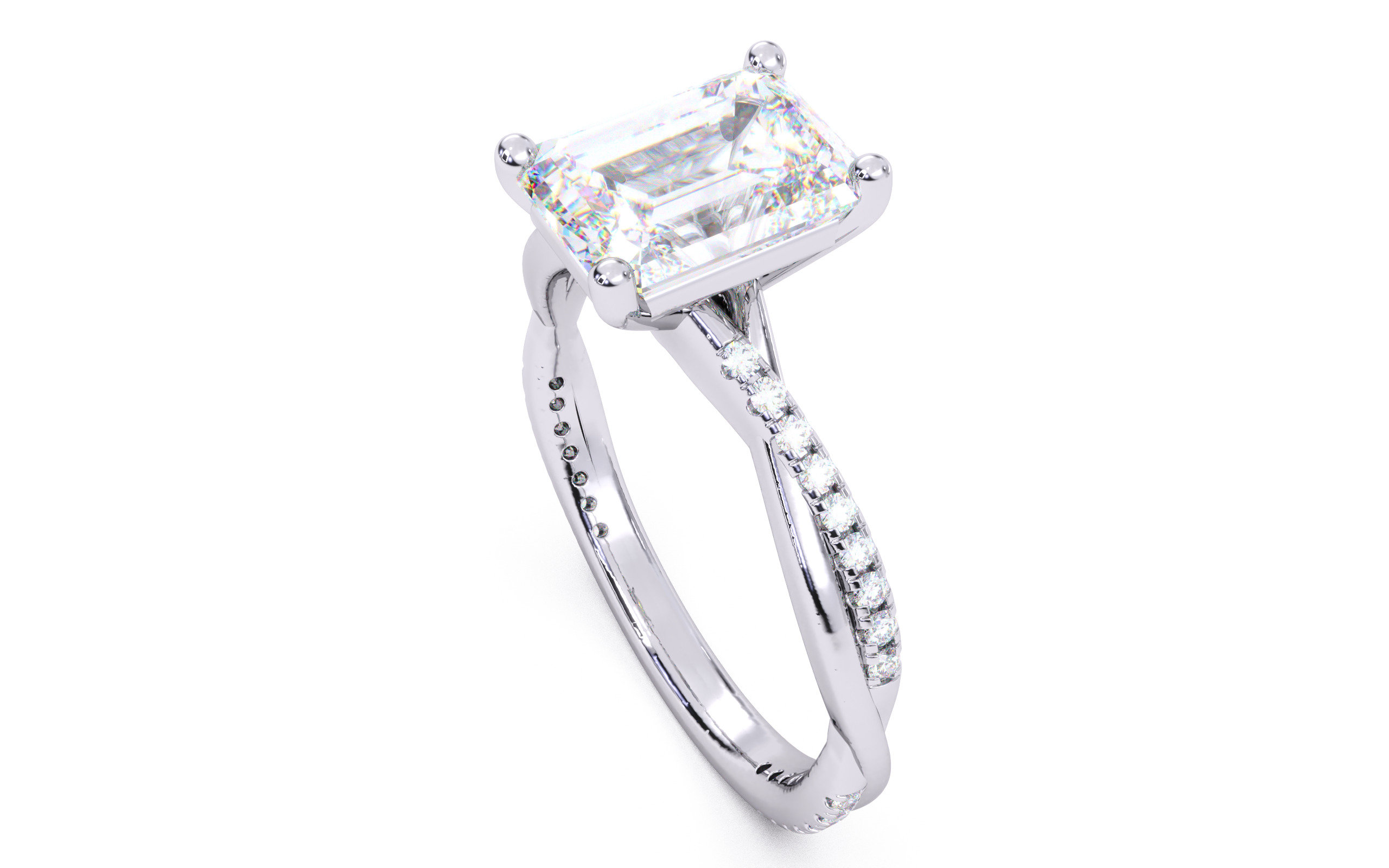 Emerald Diamond Pave Setting Solitaire Ring 3D print model_23