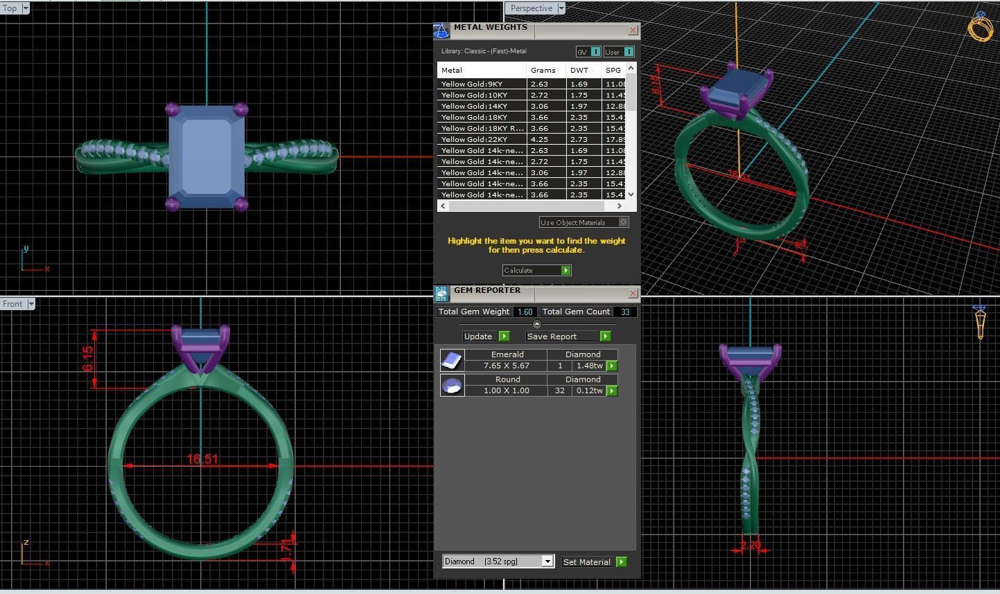 Emerald Diamond Pave Setting Solitaire Ring 3D print model_1