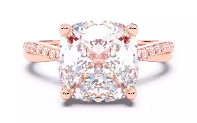 Cushion Diamond Pave Setting Solitaire Ring  3D print model