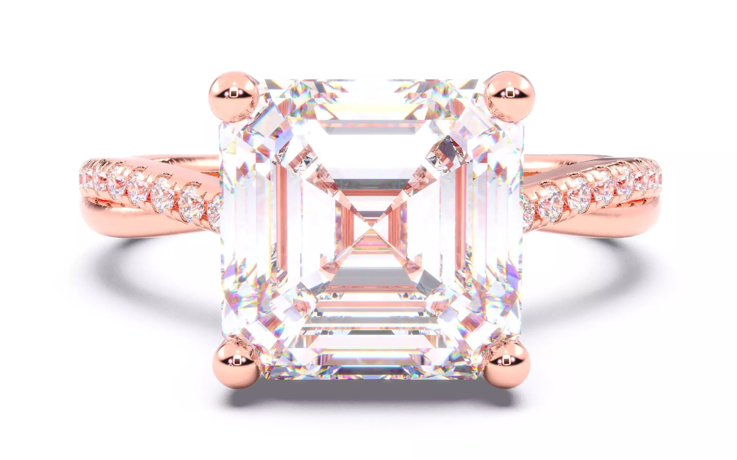 Asscher Diamond Pave Setting Solitaire Ring 3D print model_0