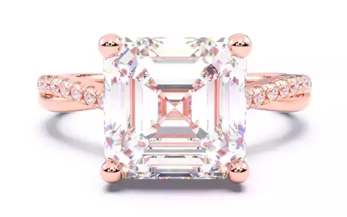 Asscher Diamond Pave Setting Solitaire Ring  3D print model