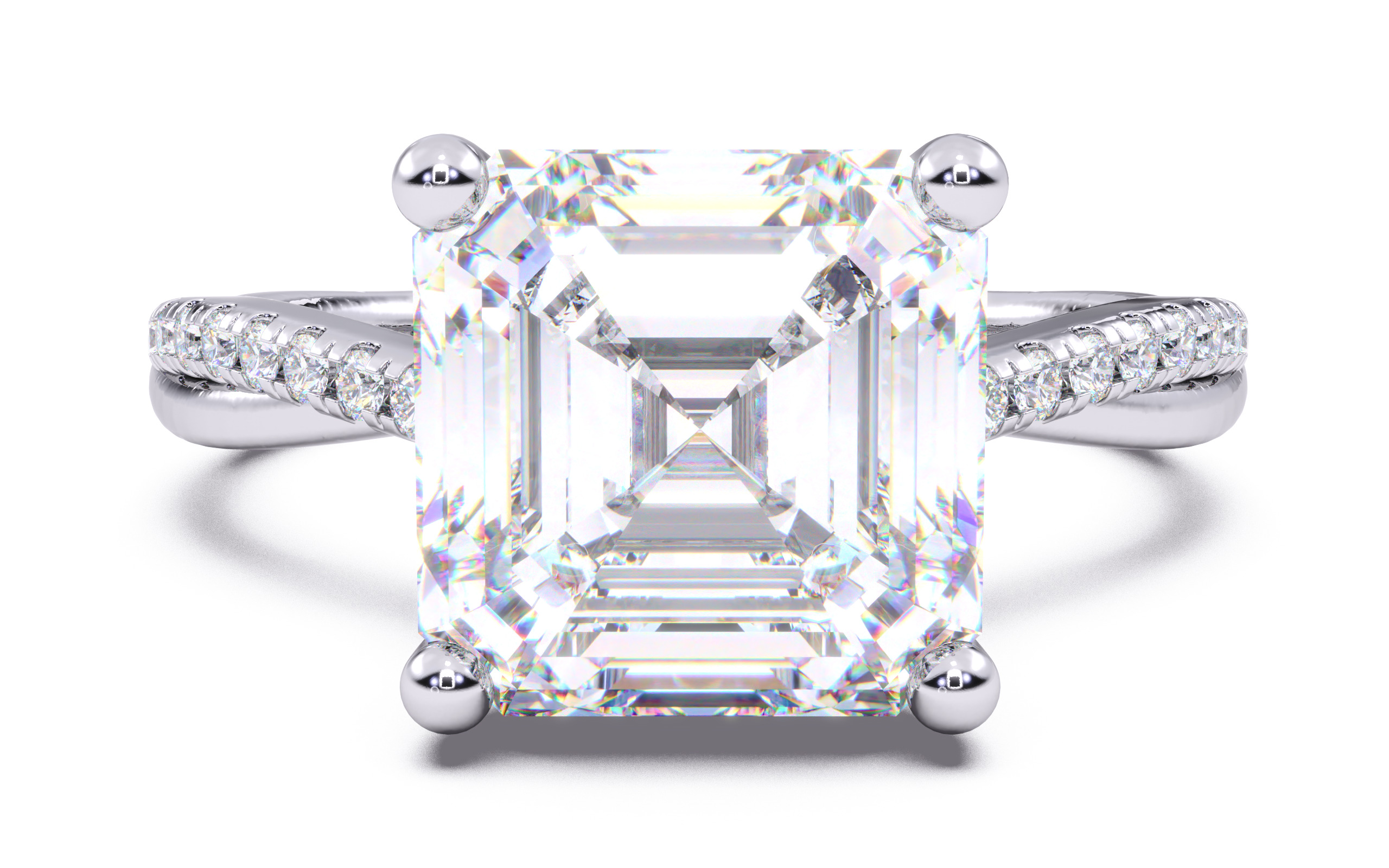Asscher Diamond Pave Setting Solitaire Ring 3D print model_7