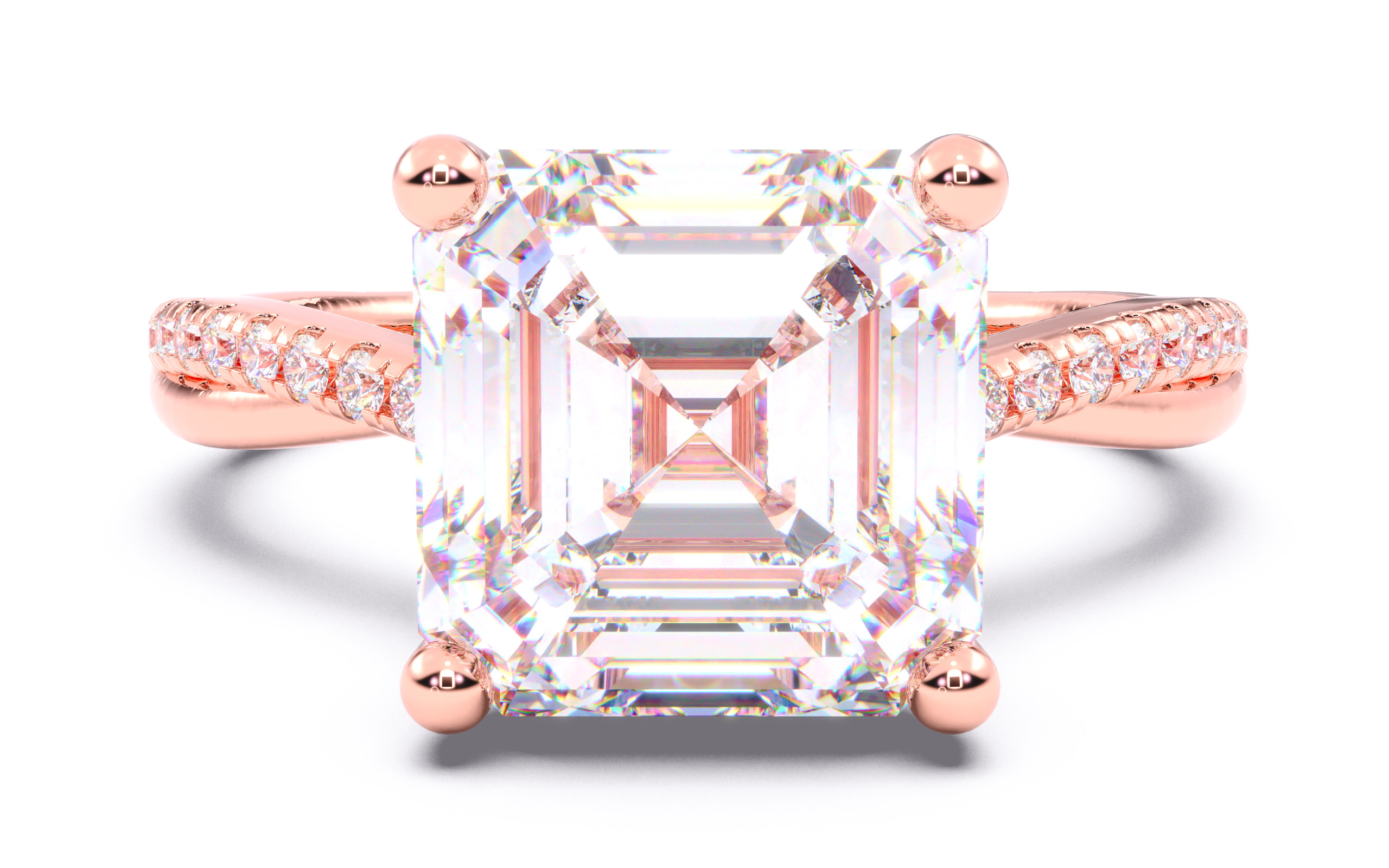 Asscher Diamond Pave Setting Solitaire Ring 3D print model_5