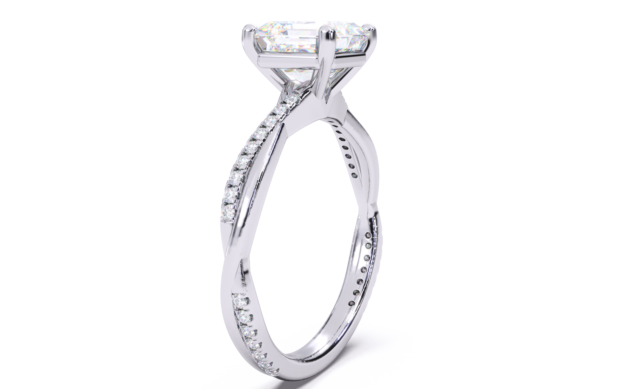 Asscher Diamond Pave Setting Solitaire Ring 3D print model_13