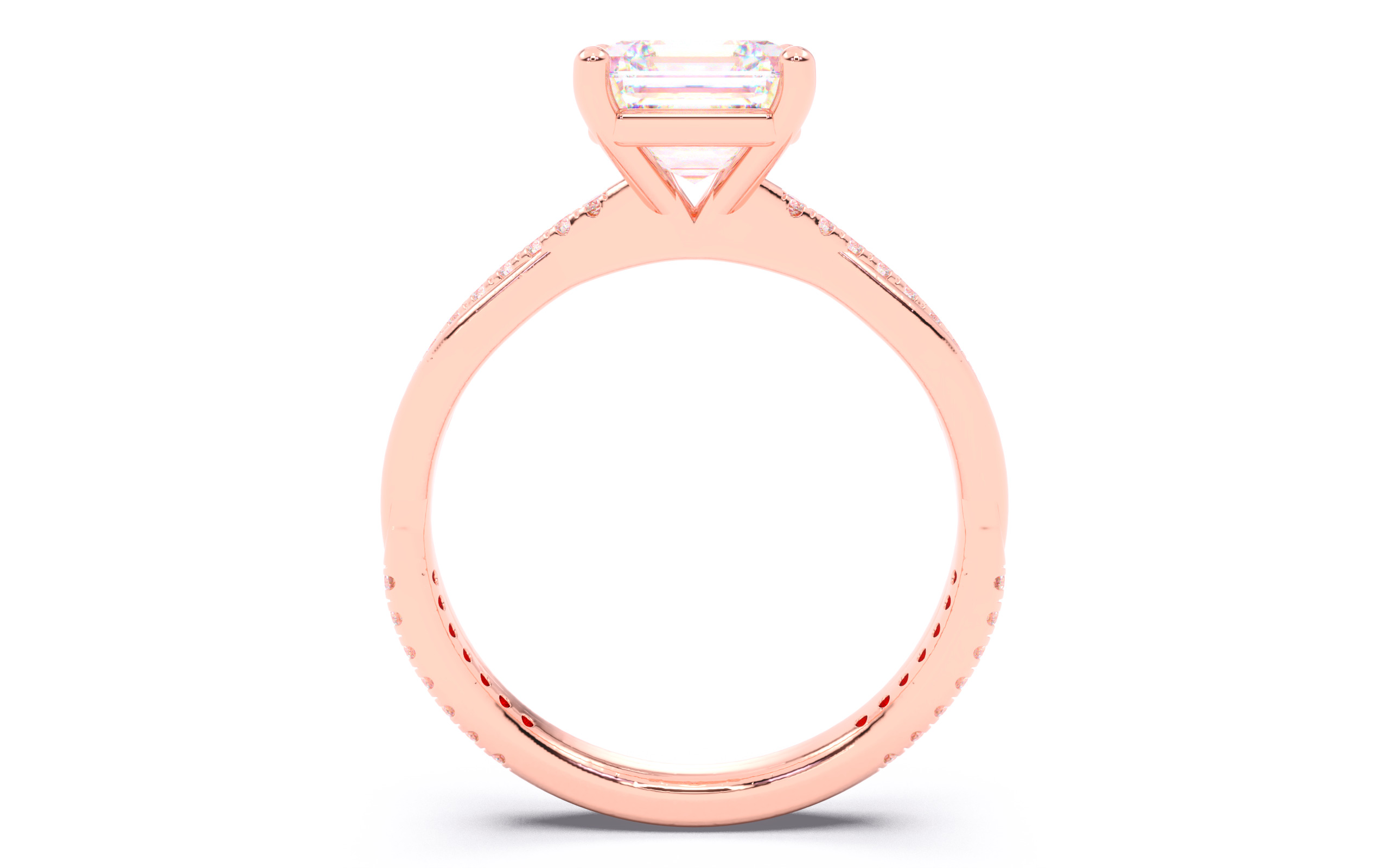 Asscher Diamond Pave Setting Solitaire Ring 3D print model_4