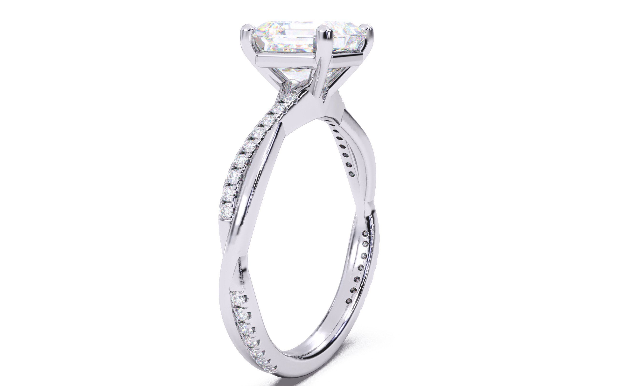 Asscher Diamond Pave Setting Solitaire Ring 3D print model_12