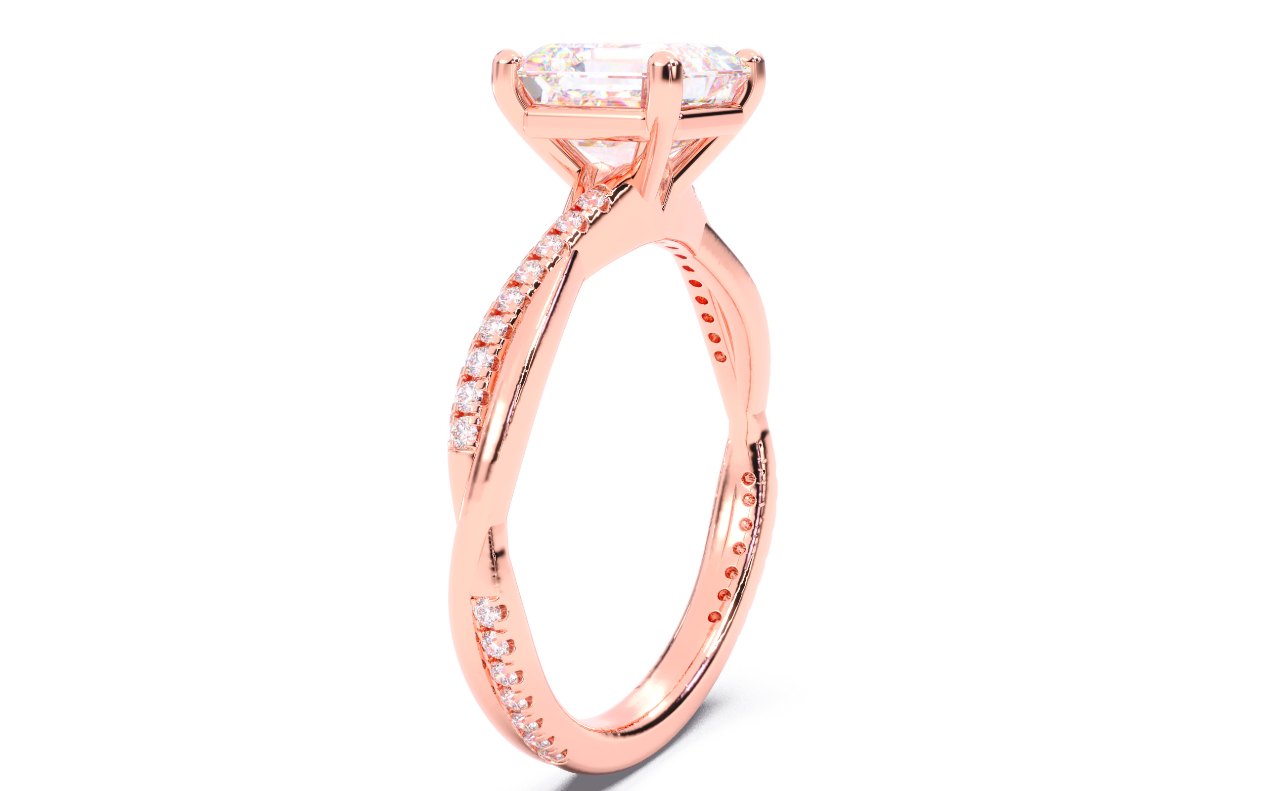 Asscher Diamond Pave Setting Solitaire Ring 3D print model_14