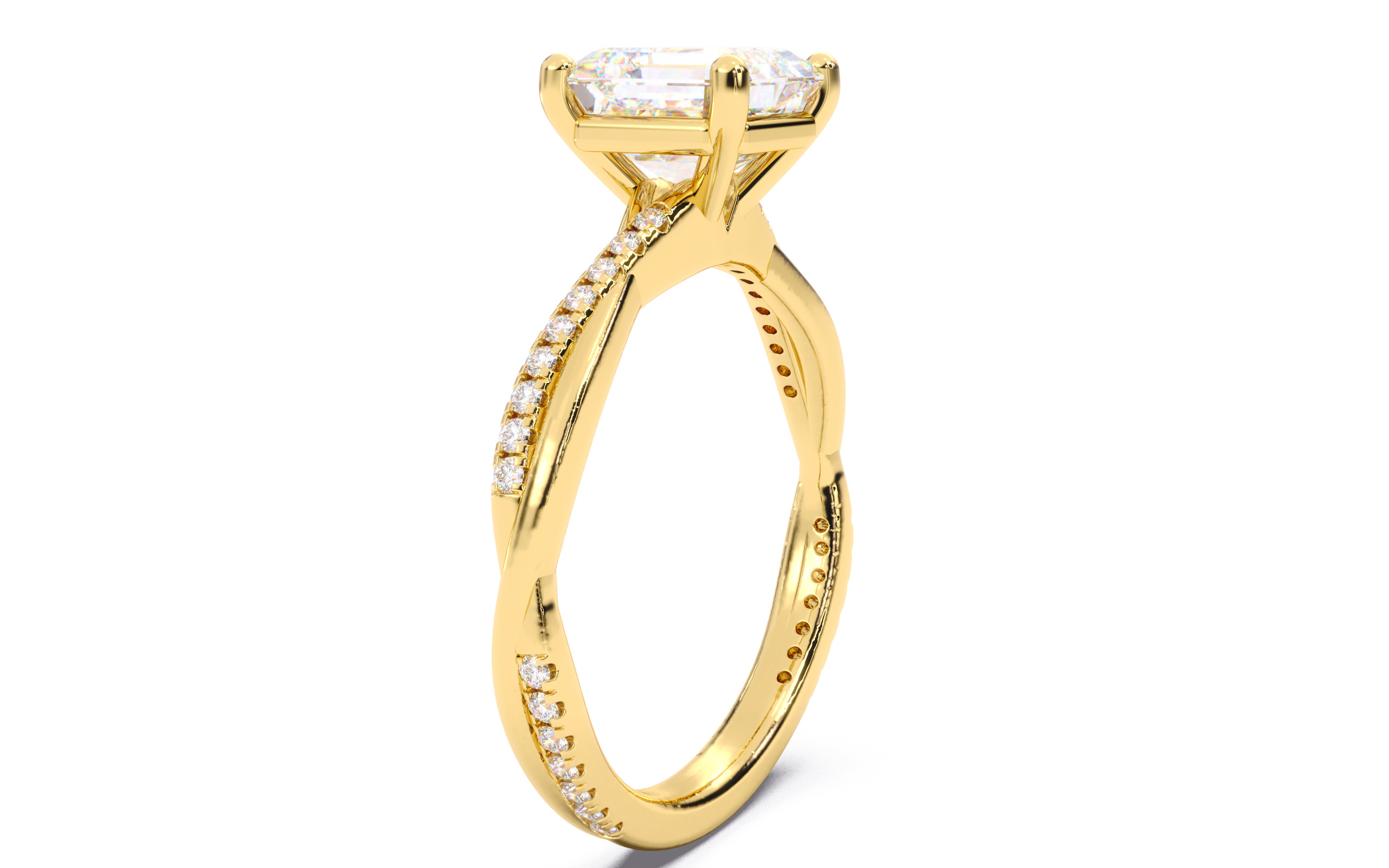 Asscher Diamond Pave Setting Solitaire Ring 3D print model_9