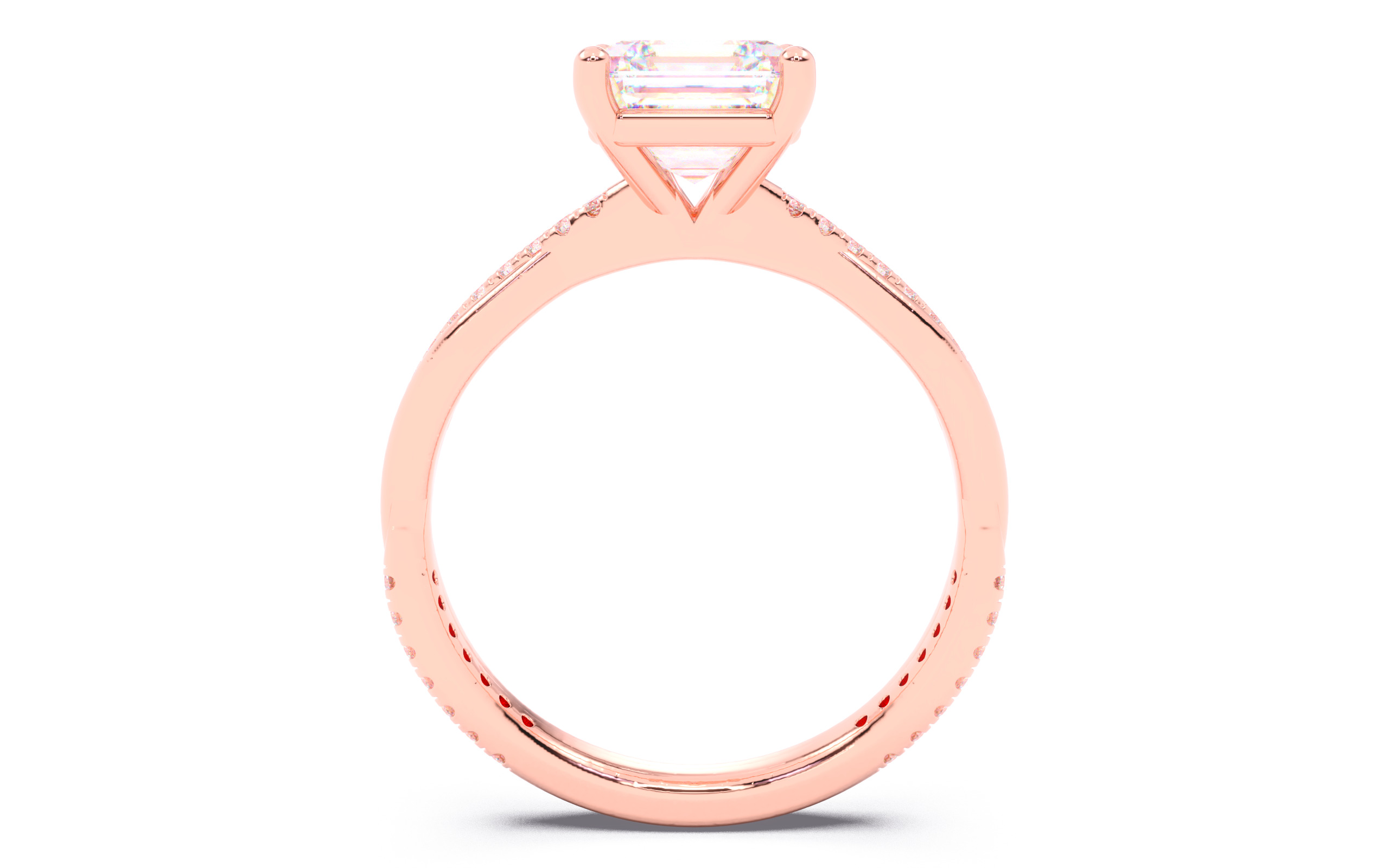 Asscher Diamond Pave Setting Solitaire Ring 3D print model_3