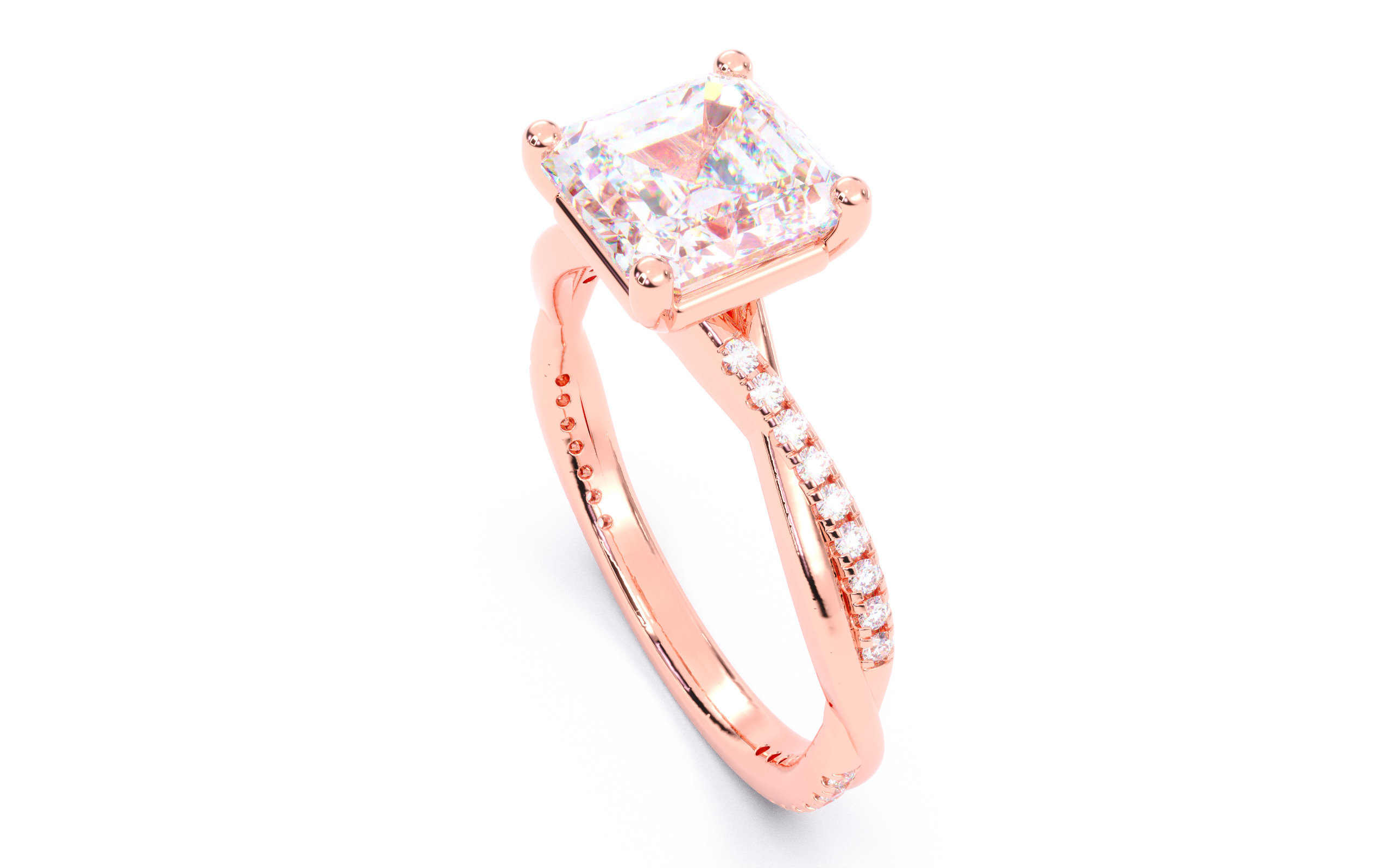 Asscher Diamond Pave Setting Solitaire Ring 3D print model_16