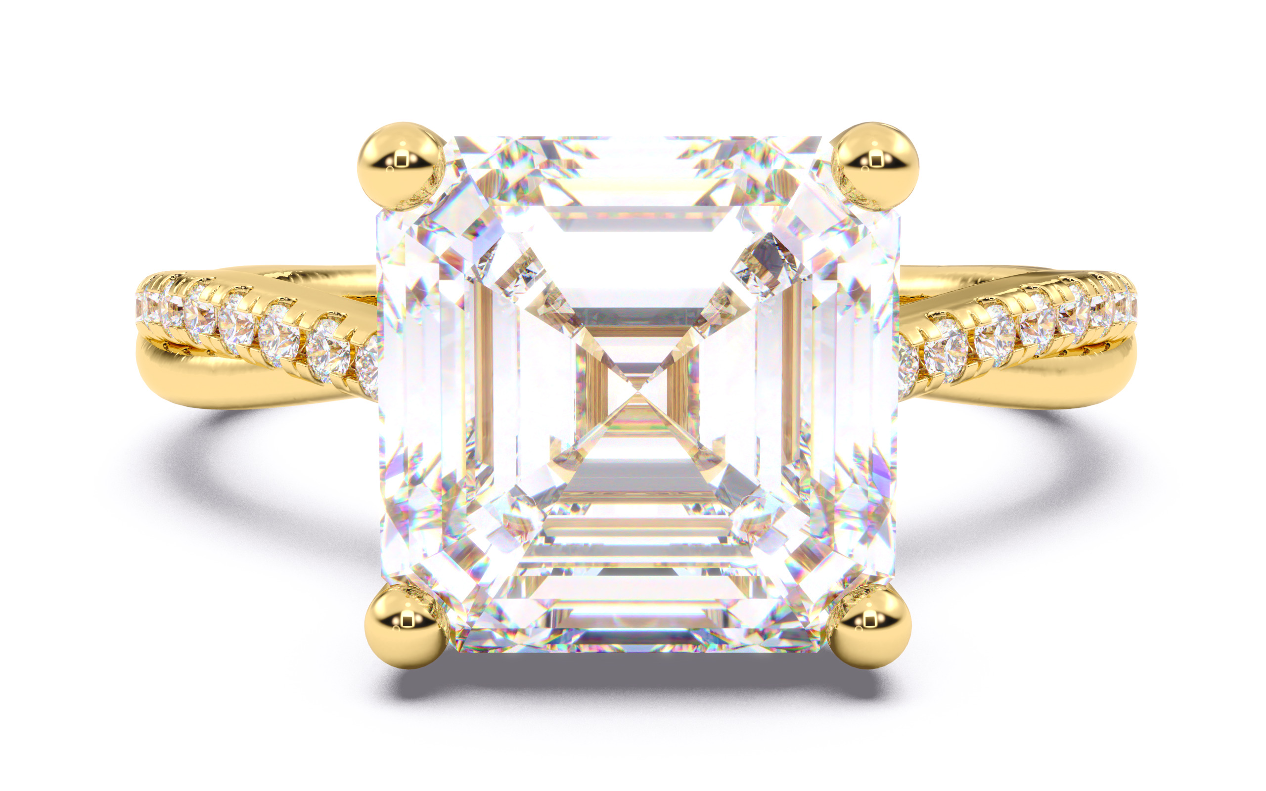 Asscher Diamond Pave Setting Solitaire Ring 3D print model_17