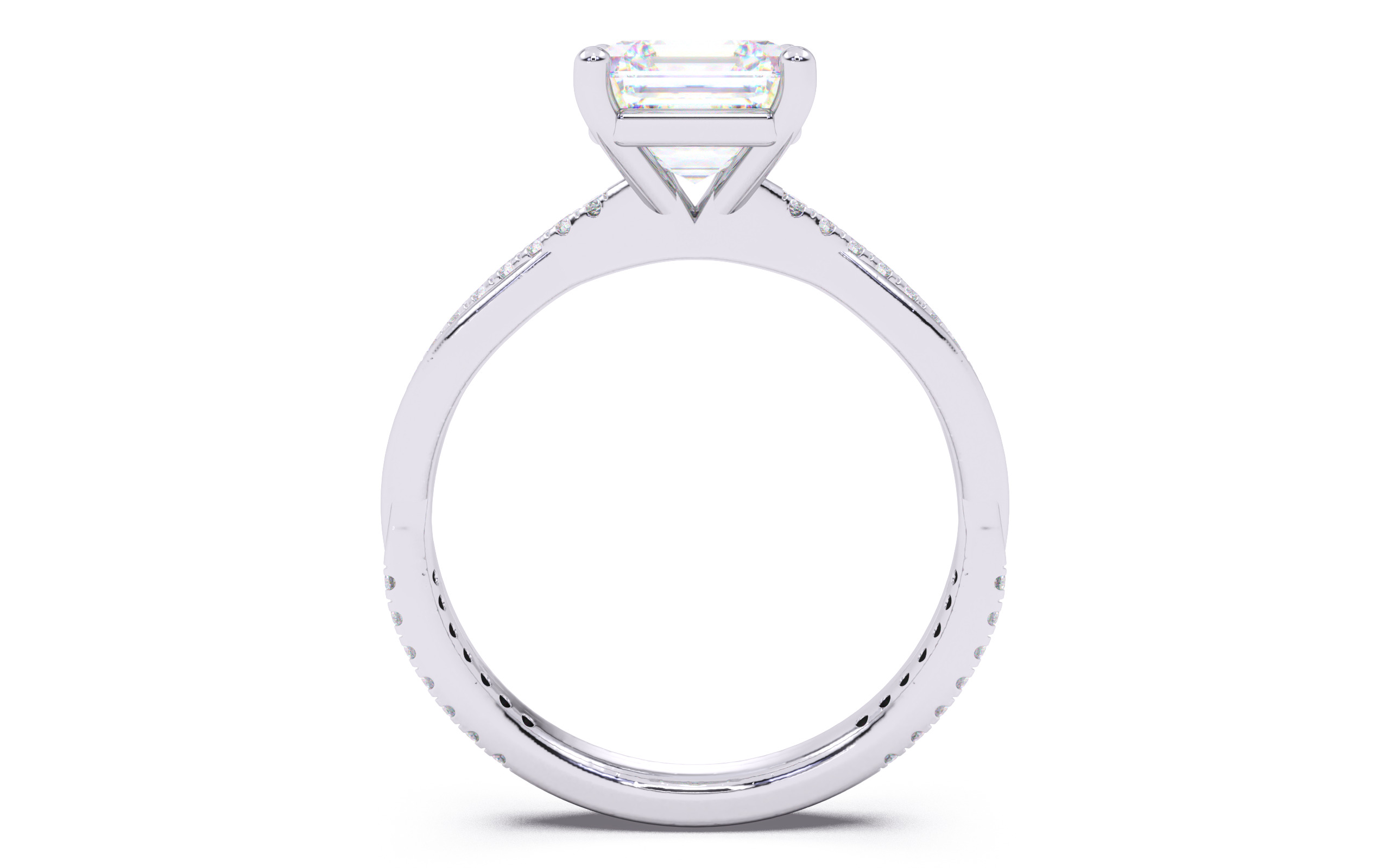 Asscher Diamond Pave Setting Solitaire Ring 3D print model_23