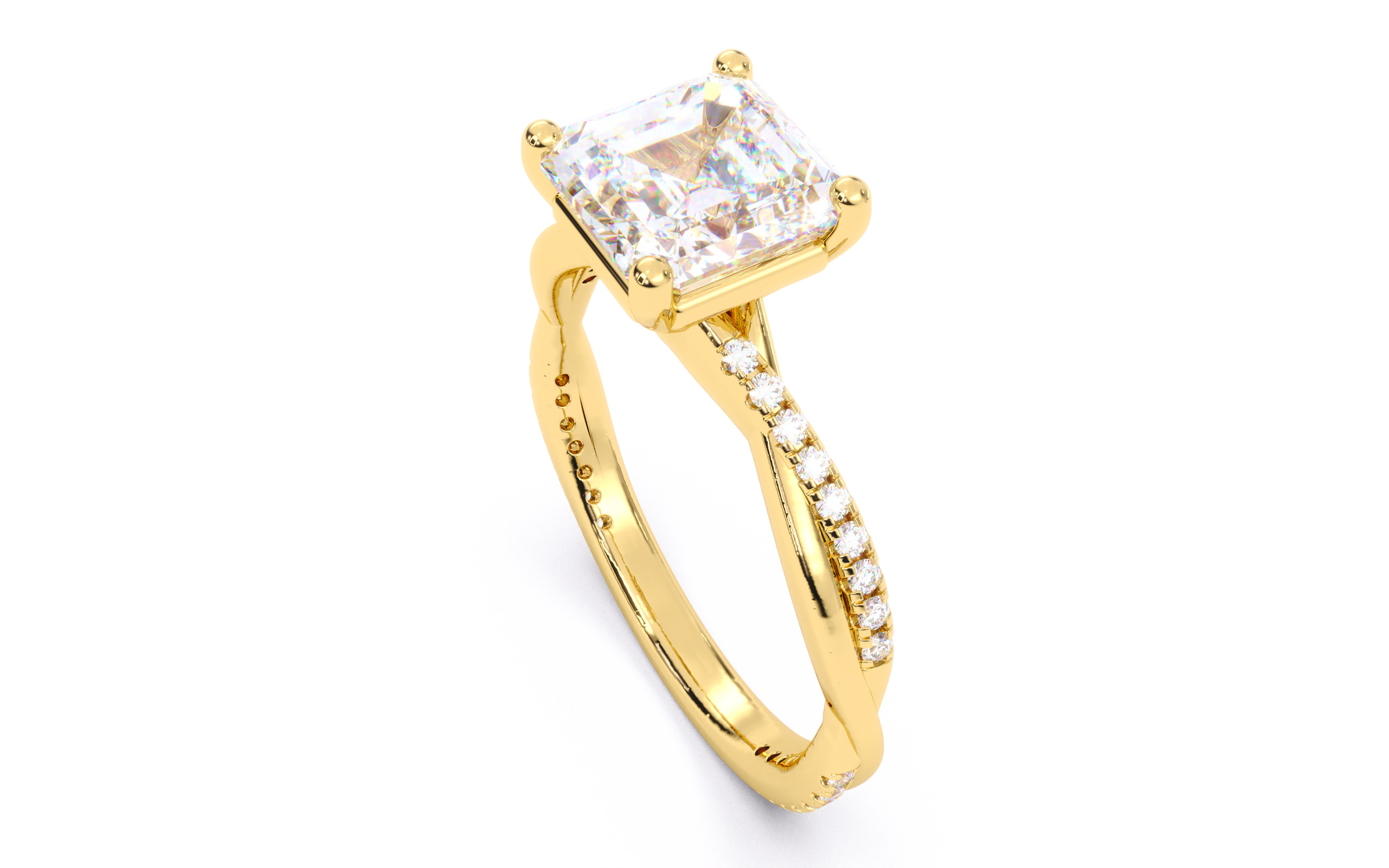 Asscher Diamond Pave Setting Solitaire Ring 3D print model_20