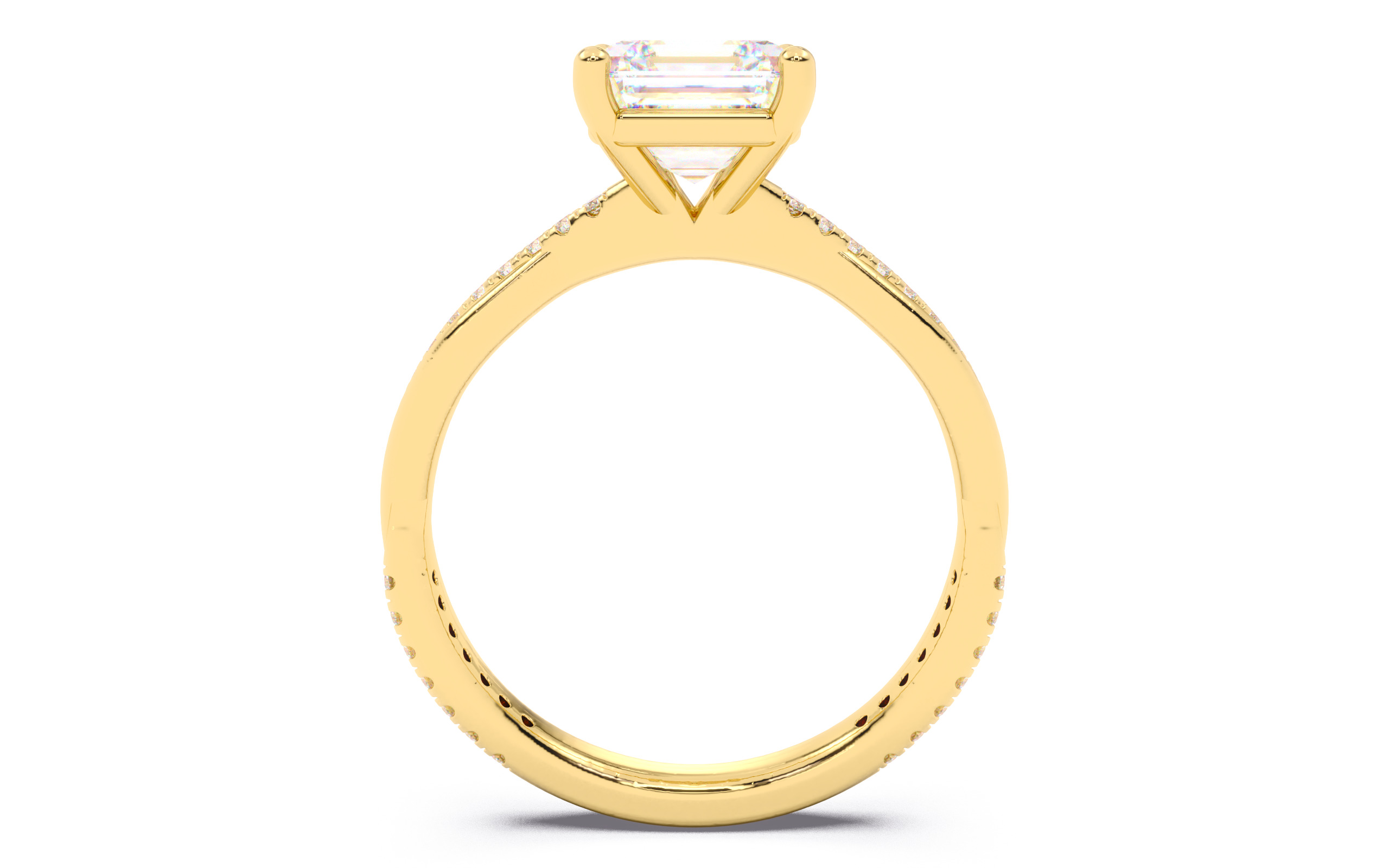 Asscher Diamond Pave Setting Solitaire Ring 3D print model_21