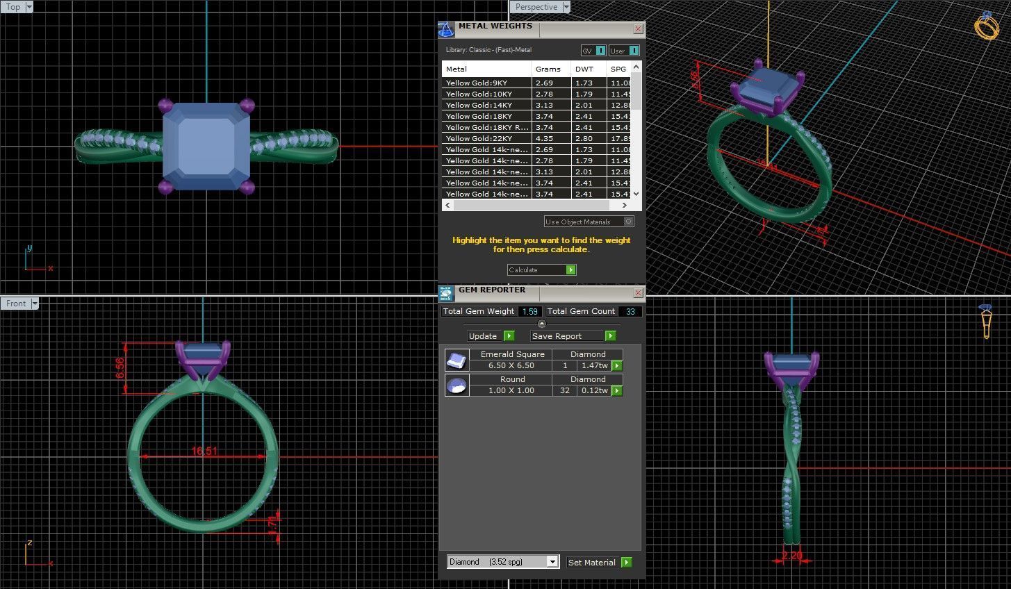 Asscher Diamond Pave Setting Solitaire Ring 3D print model_1