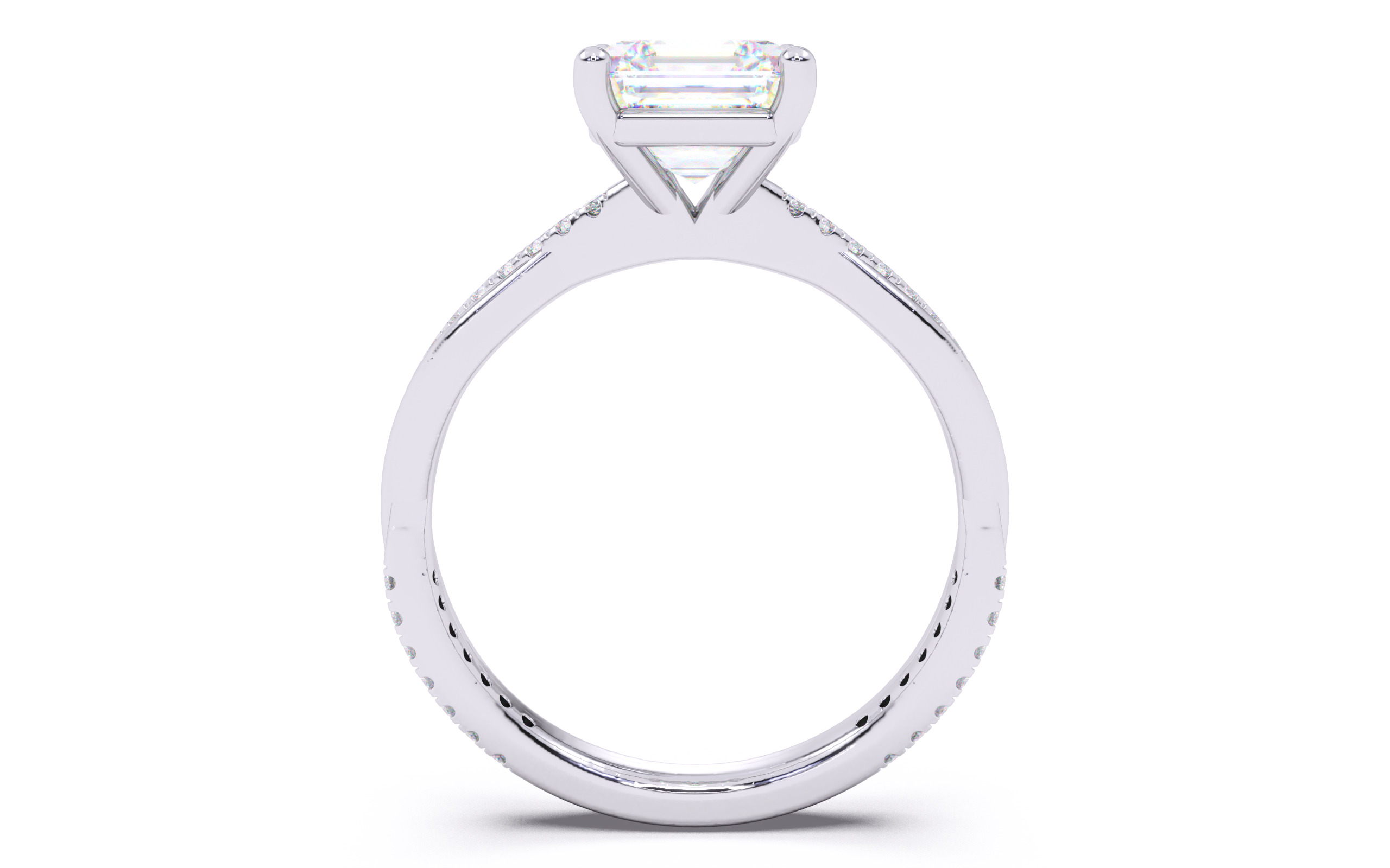 Asscher Diamond Pave Setting Solitaire Ring 3D print model_24