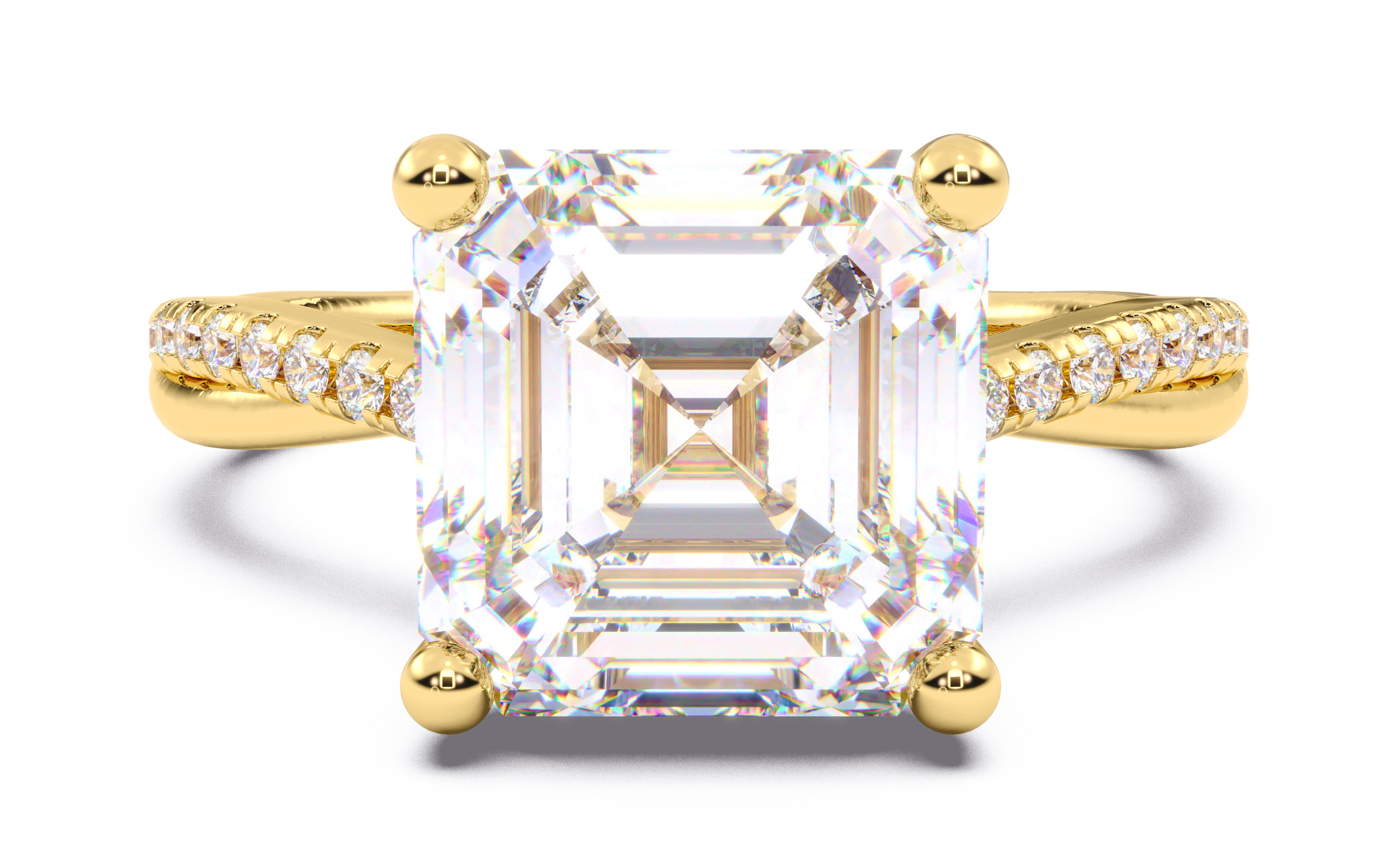 Asscher Diamond Pave Setting Solitaire Ring 3D print model_6