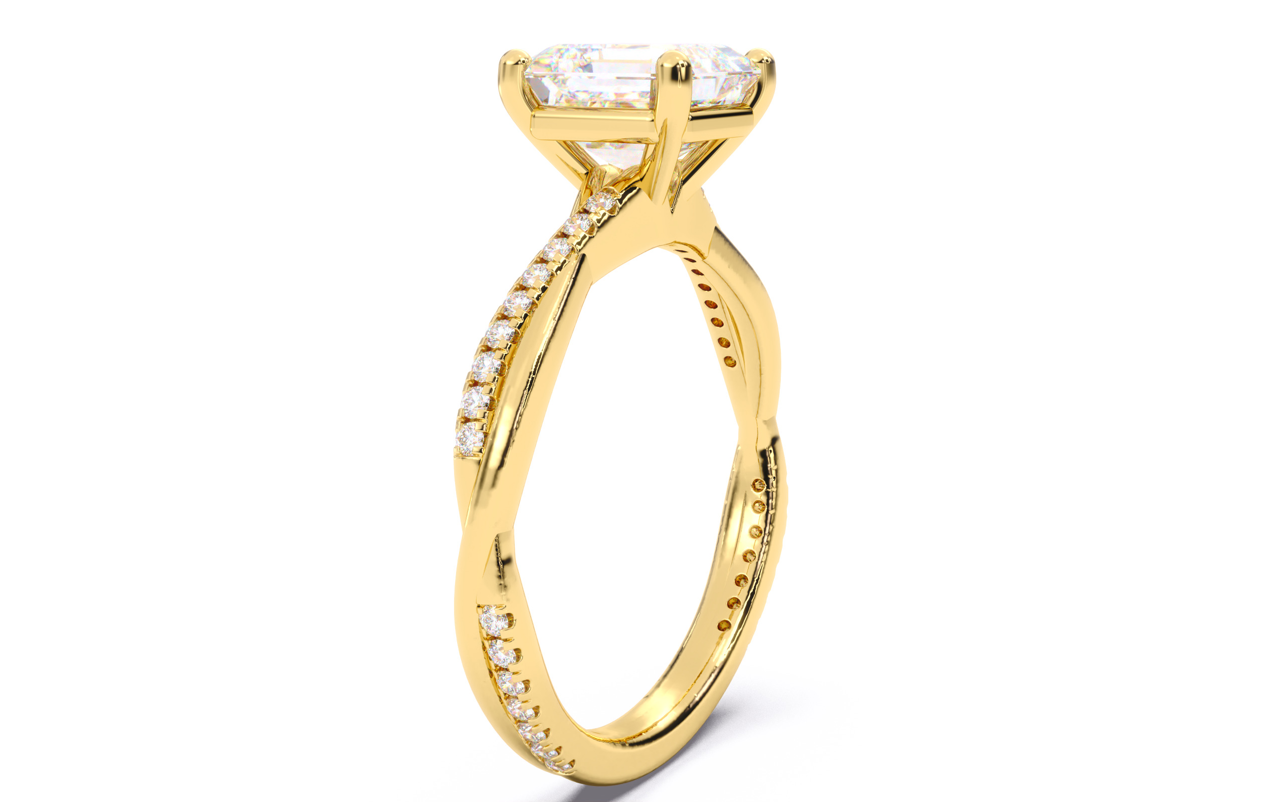 Asscher Diamond Pave Setting Solitaire Ring 3D print model_10