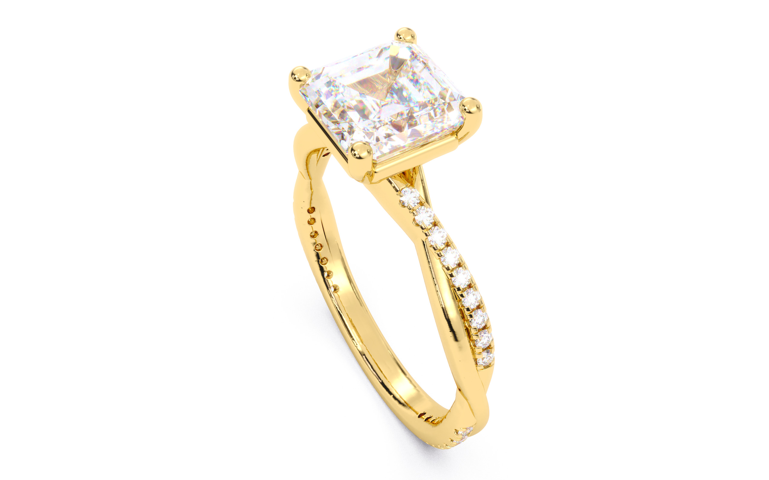 Asscher Diamond Pave Setting Solitaire Ring 3D print model_19