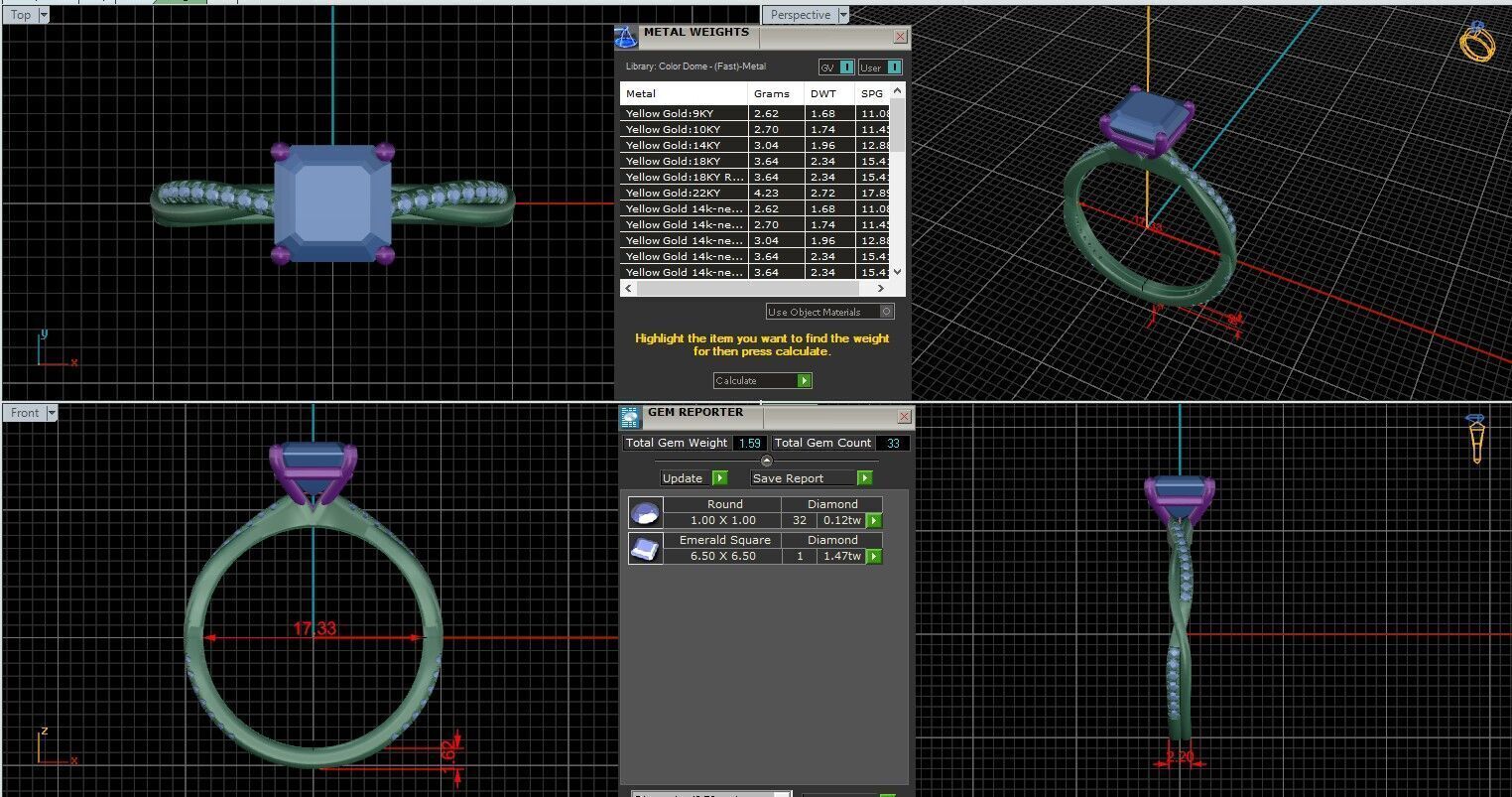 Asscher Diamond Pave Setting Solitaire Ring 3D print model_25