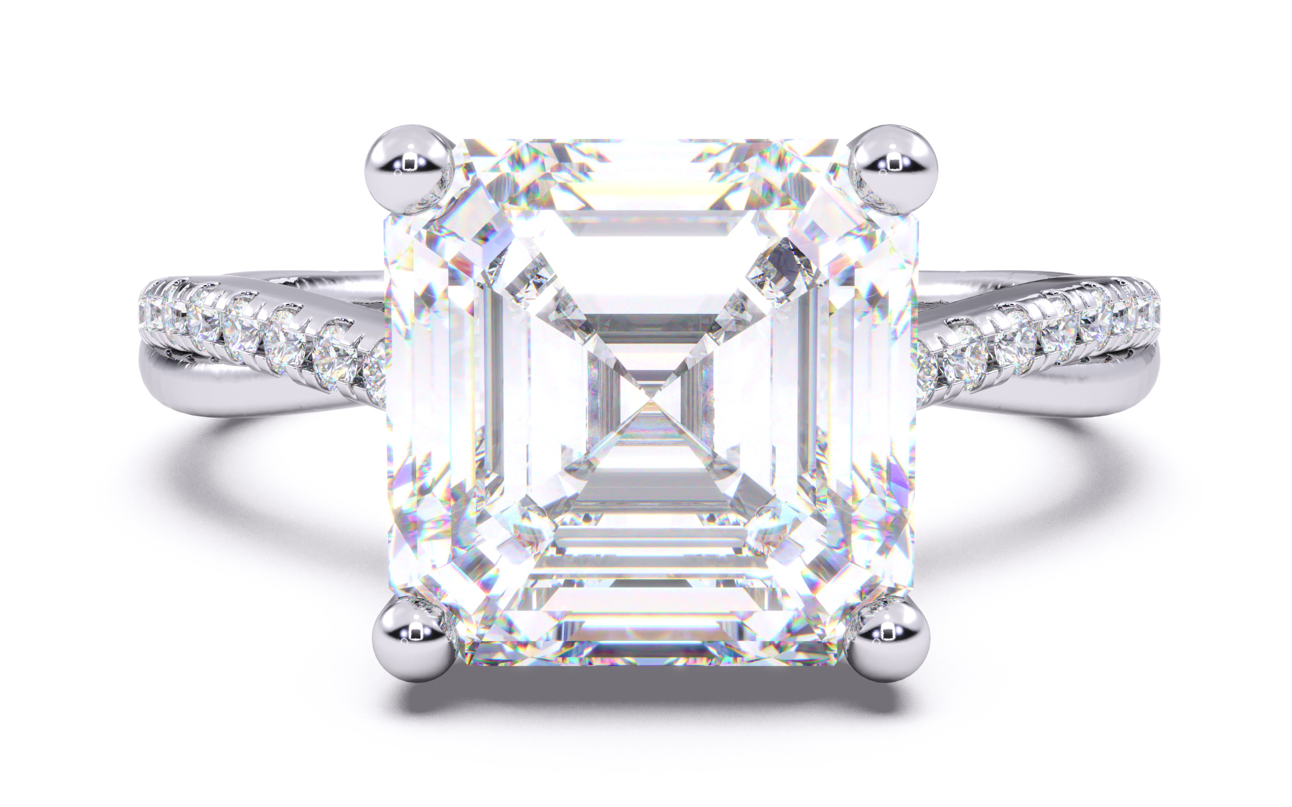 Asscher Diamond Pave Setting Solitaire Ring 3D print model_8