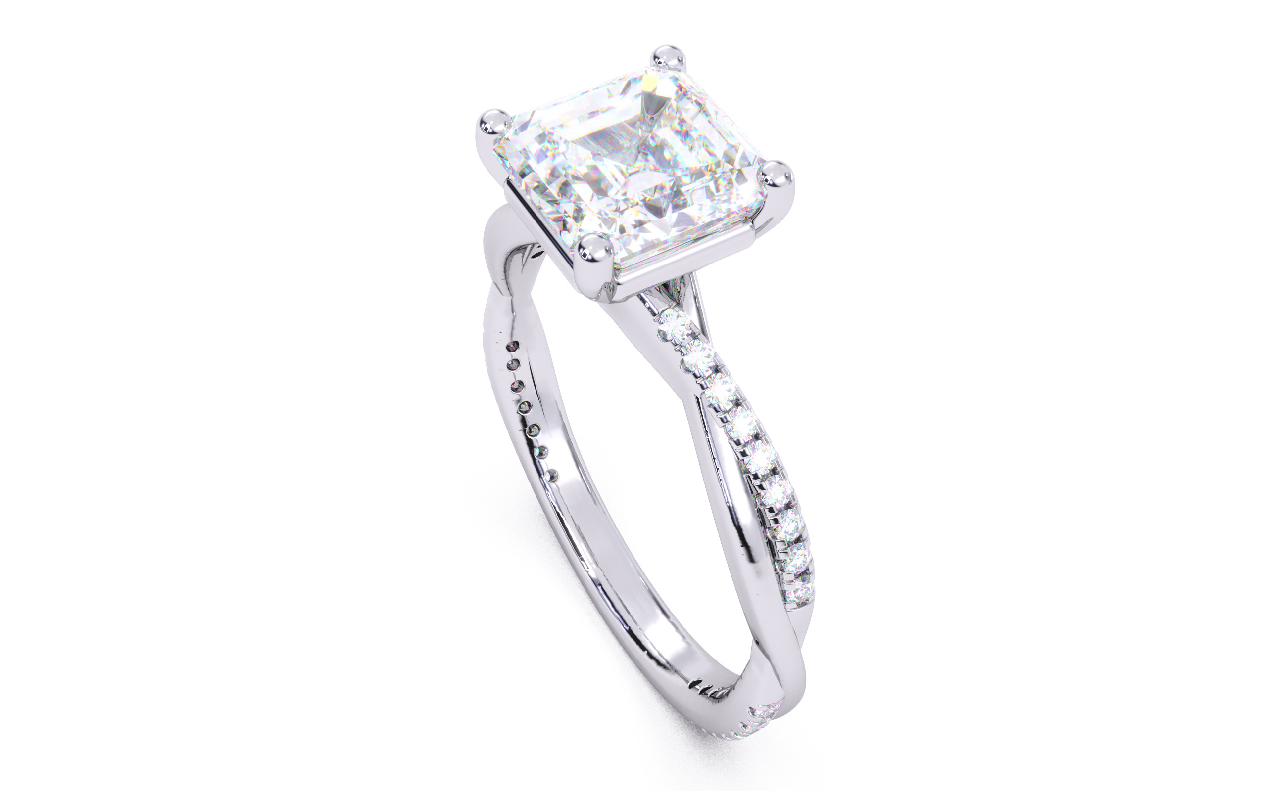 Asscher Diamond Pave Setting Solitaire Ring 3D print model_11