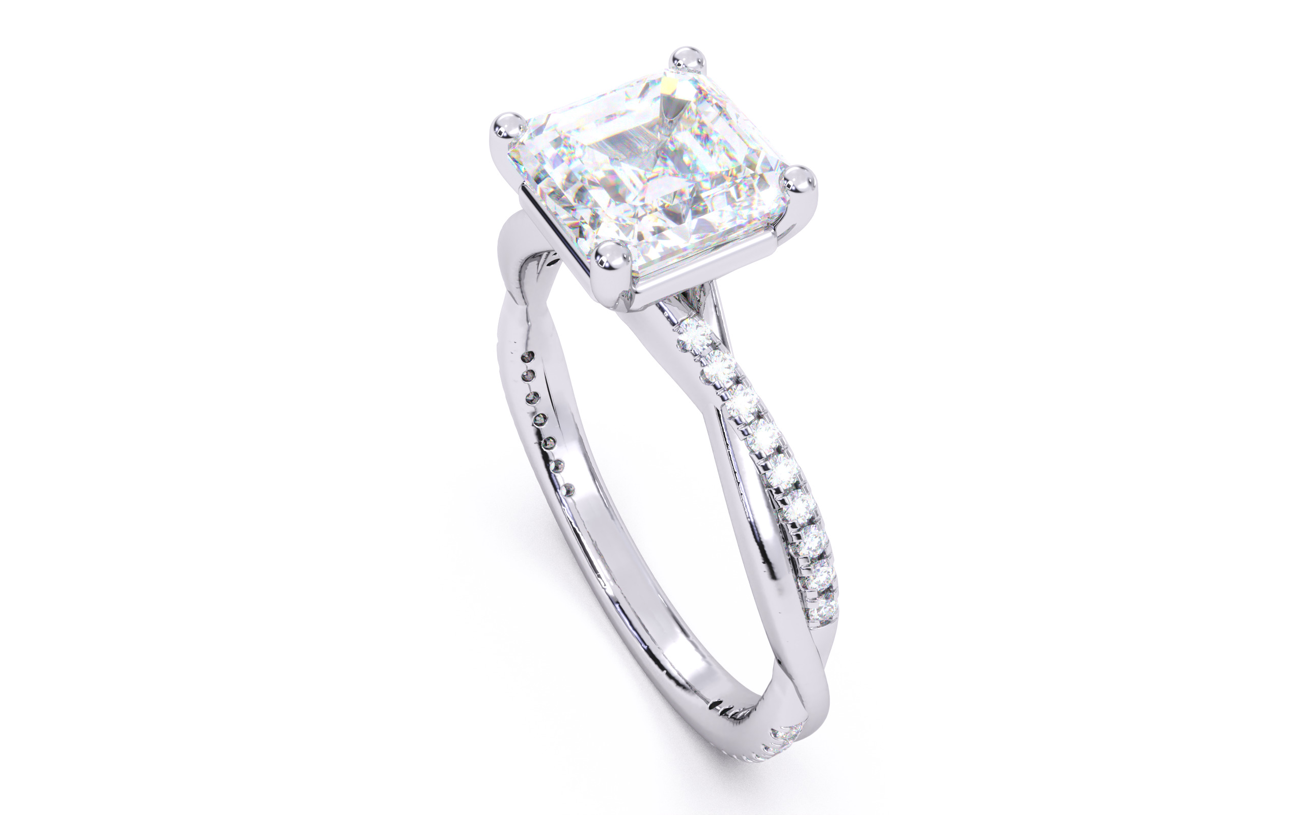 Asscher Diamond Pave Setting Solitaire Ring 3D print model_18
