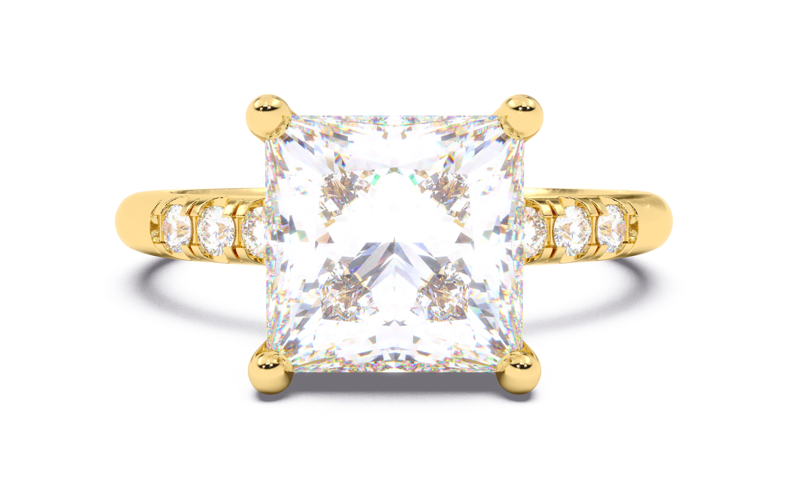 Princess Diamond Pave Setting Solitaire Ring  3D print model_15