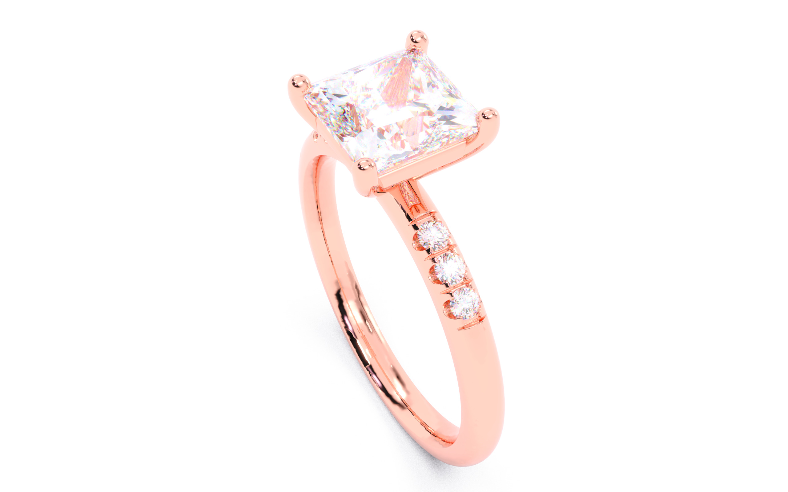 Princess Diamond Pave Setting Solitaire Ring  3D print model_21