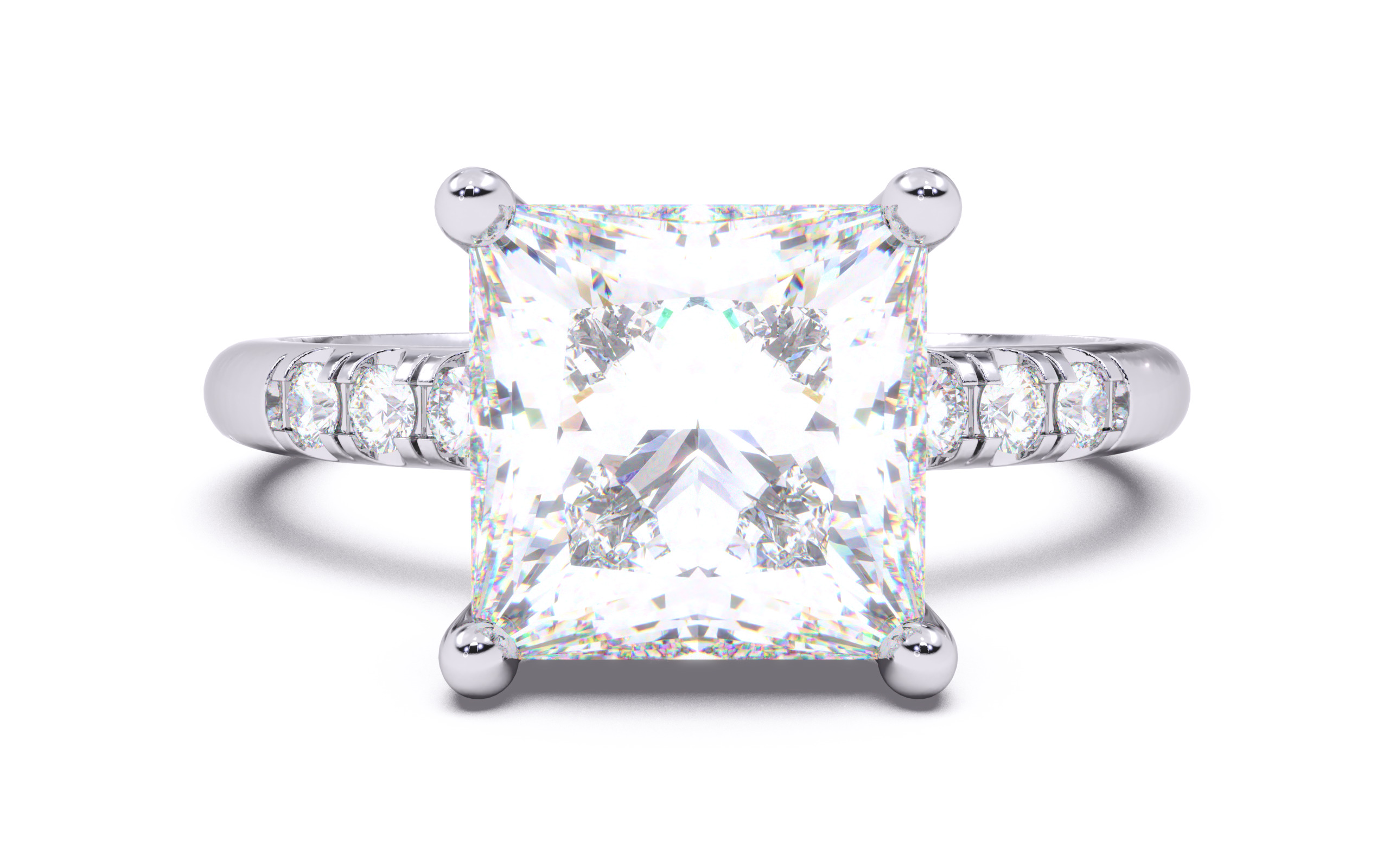 Princess Diamond Pave Setting Solitaire Ring  3D print model_14