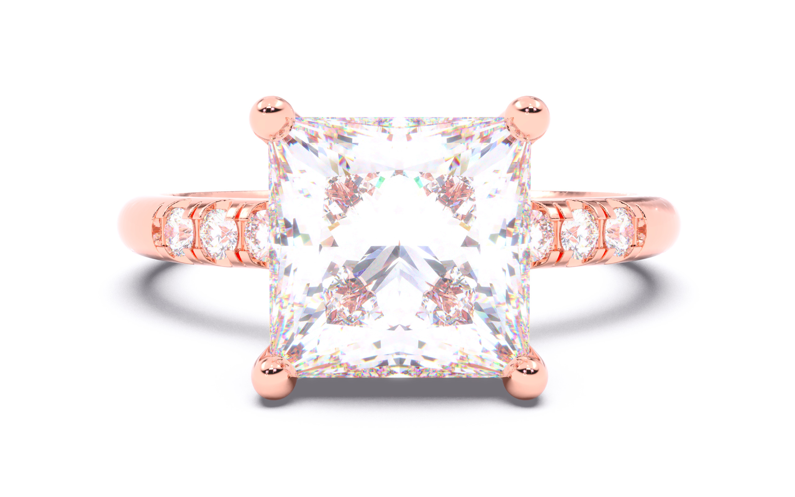 Princess Diamond Pave Setting Solitaire Ring  3D print model_11